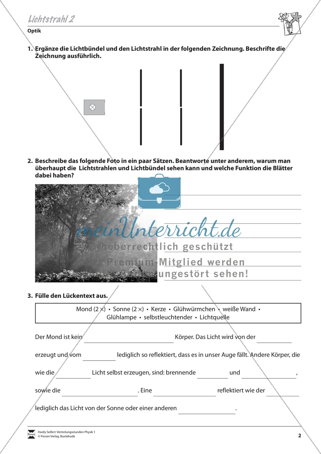 Optik: Lichtstrahlen und Lichtbündel am Spalt. Mit Experiment, Aufgaben und Lösungen Preview 2
