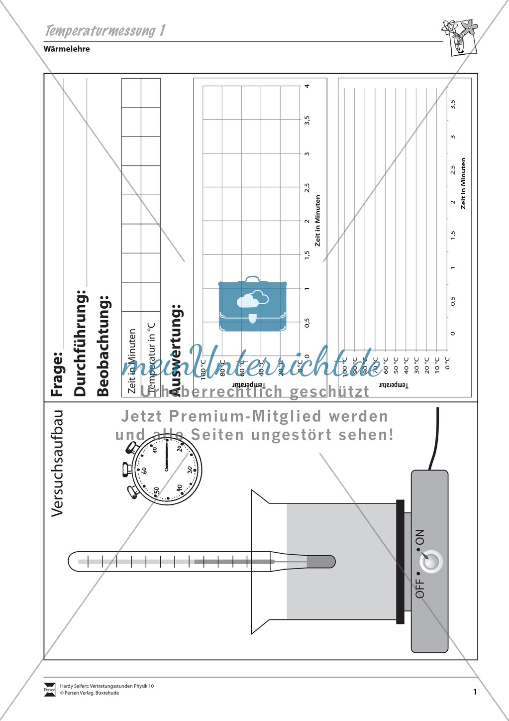 Wärmelehre: Unterrichtsentwurf zur Temperaturmessung: Protokollvorlagen + Aufgaben + Lösungen Preview 1