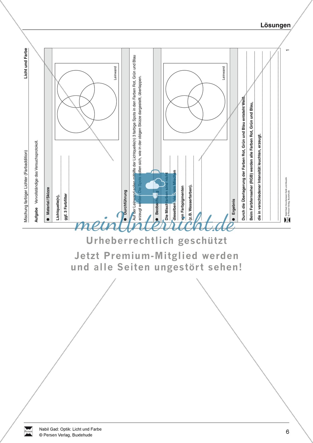 Optik: Vorlage für Versuchsprotokolle - Farbaddition und Brechung an Prismen Preview 3