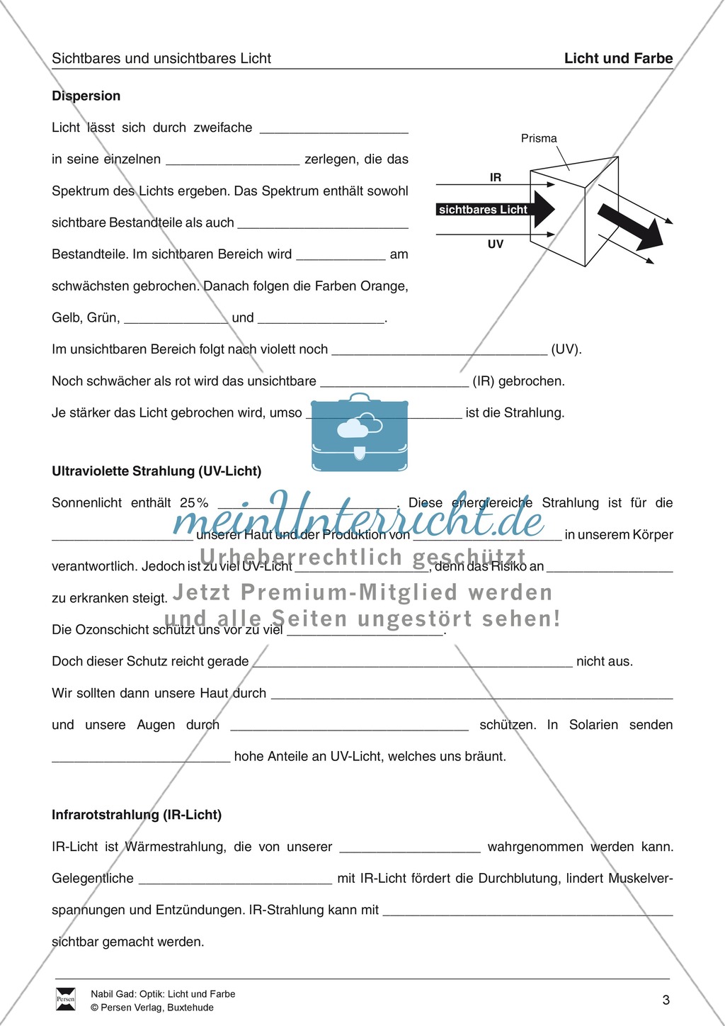 Optik: Dispersion, Lichtbrechung, Farbaddition und -subtraktion - Aufgaben + Lösungen Preview 1