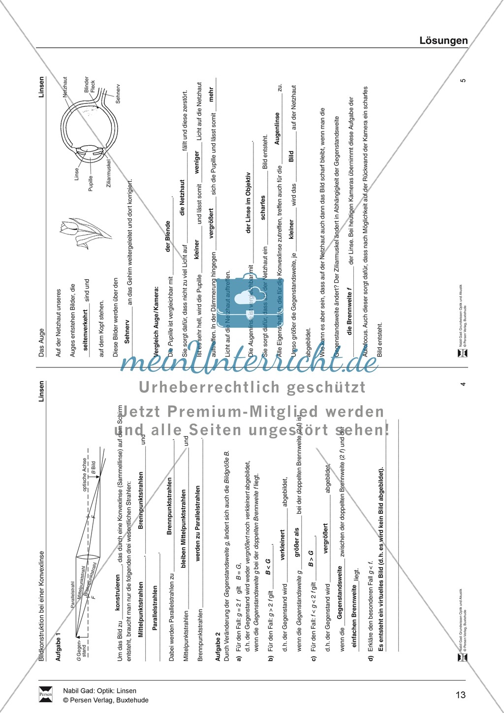 Optik - Bilderzeugung bei der Sammellinse: Vorlage Versuchsprotokoll + Aufgaben + Lösungen Preview 8