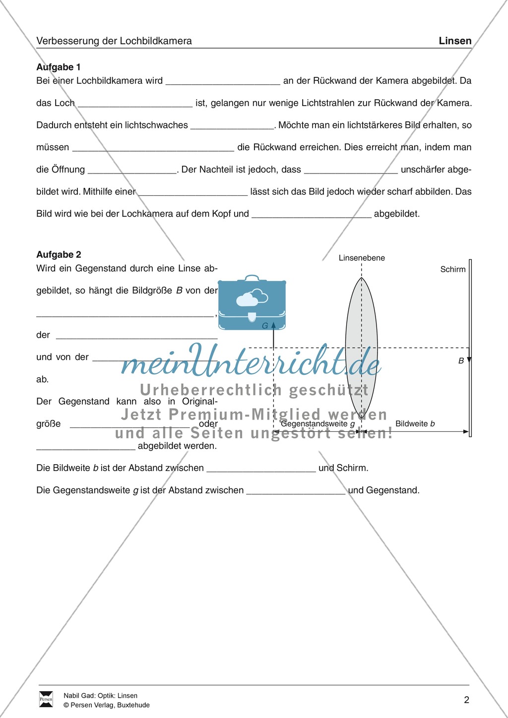 Optik - Aufgaben zu Konvex- und Konkavlinsen: Lückentext + Lösungen Preview 1