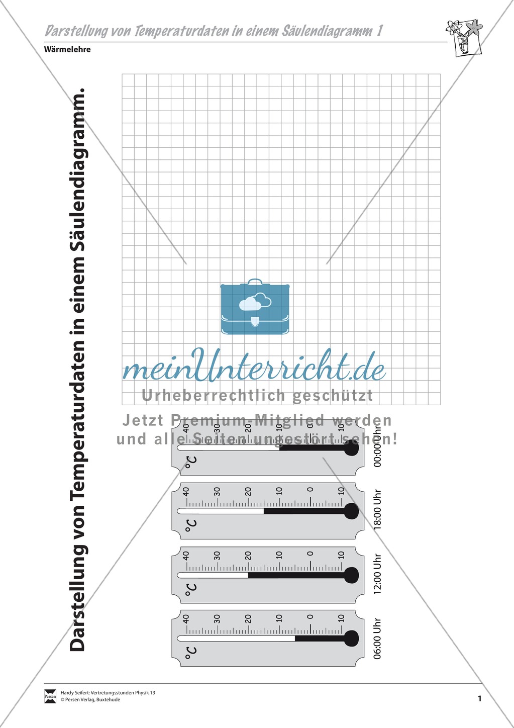 Wärmelehre: Temperatur- und Niederschlagsmessungen als Säulendiagramme darstellen. Mit Aufgaben und Lösungen. Preview 1