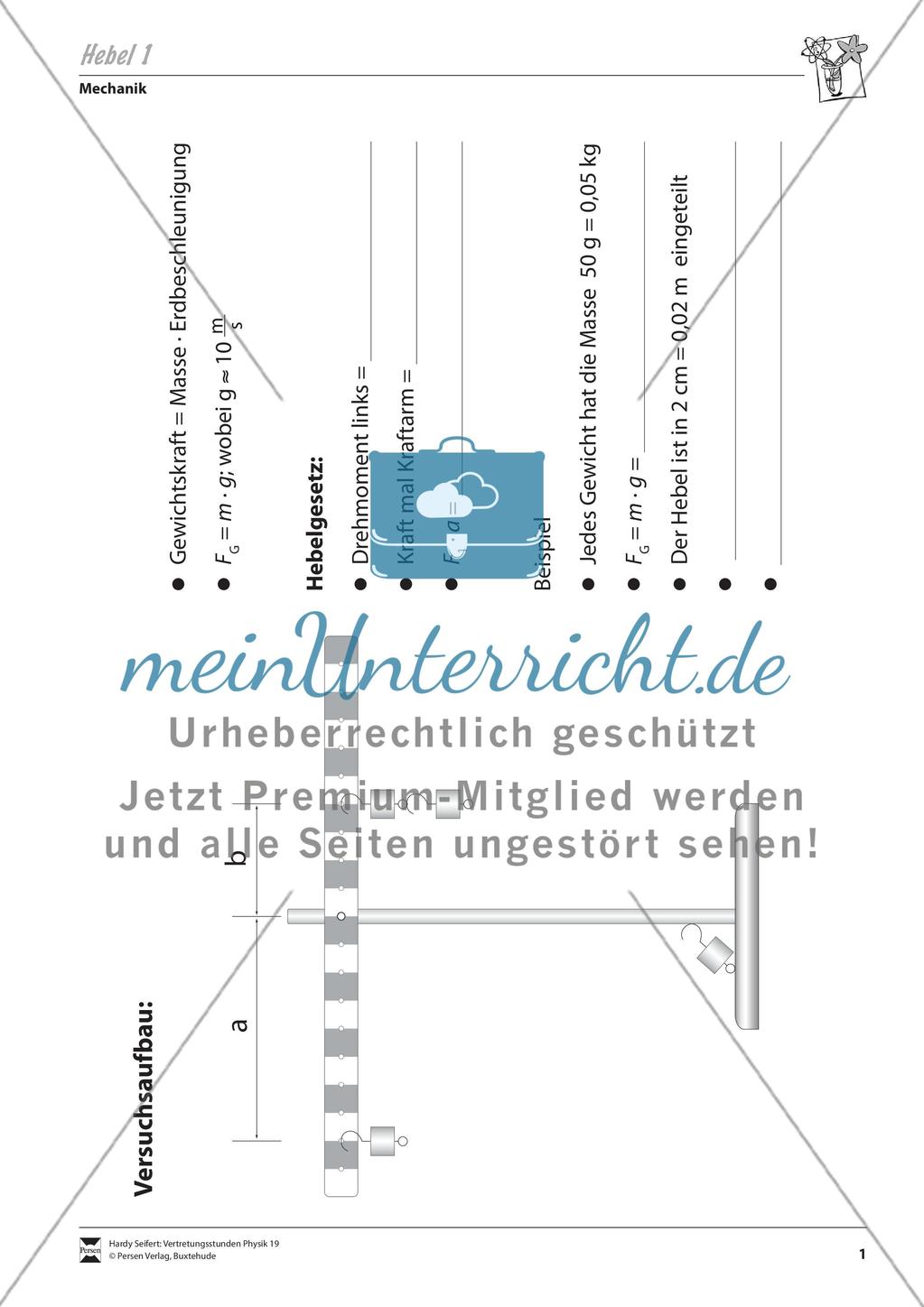 Mechanik: Die Hebelgesetze - Aufgaben und Lösungen Preview 1