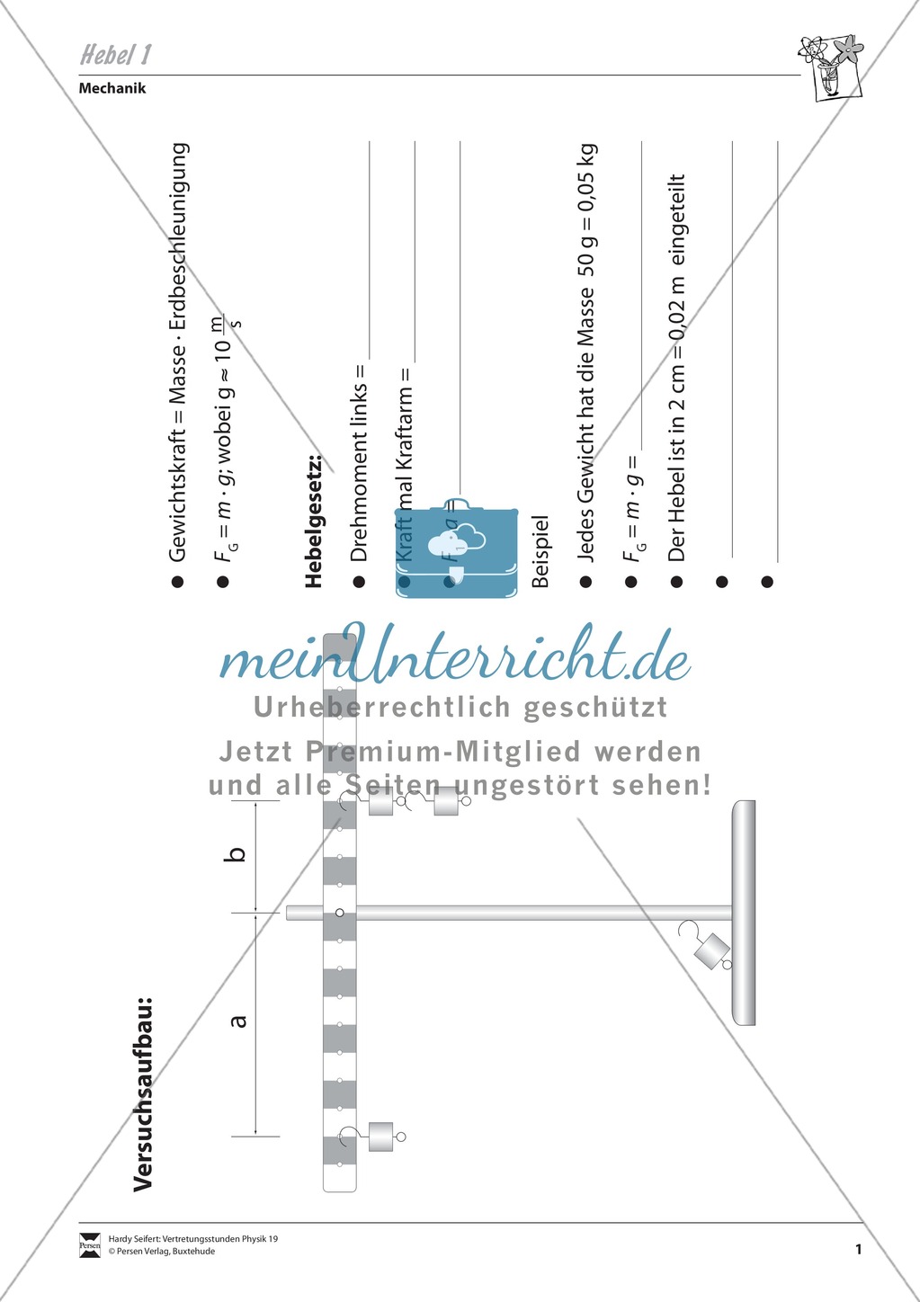 Mechanik: Die Hebelgesetze - Aufgaben und Lösungen Preview 1