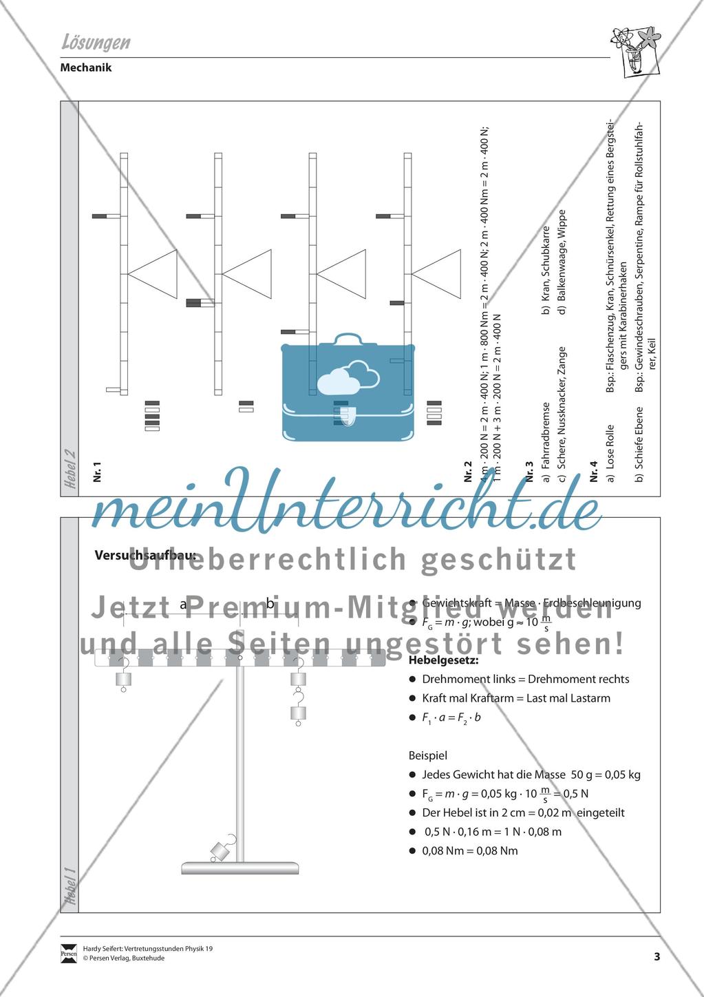 Mechanik: Die Hebelgesetze - Aufgaben und Lösungen Preview 3