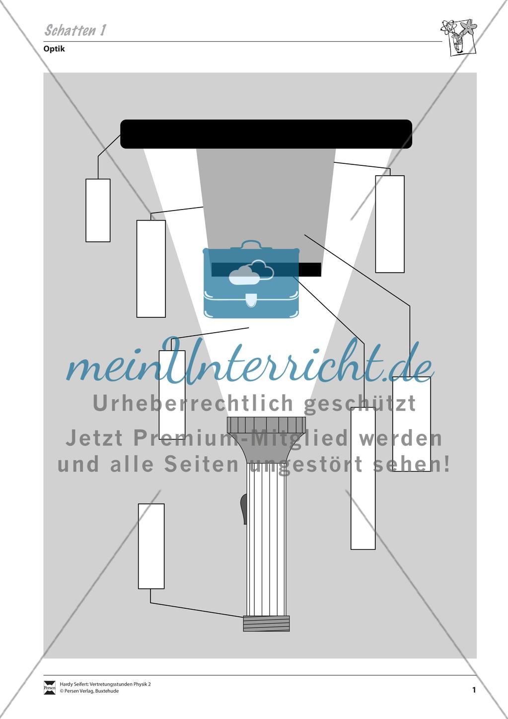 Optik: Schattenwurf an verschiedenen Objekten. Mit Aufgaben und Lösungen. Preview 1