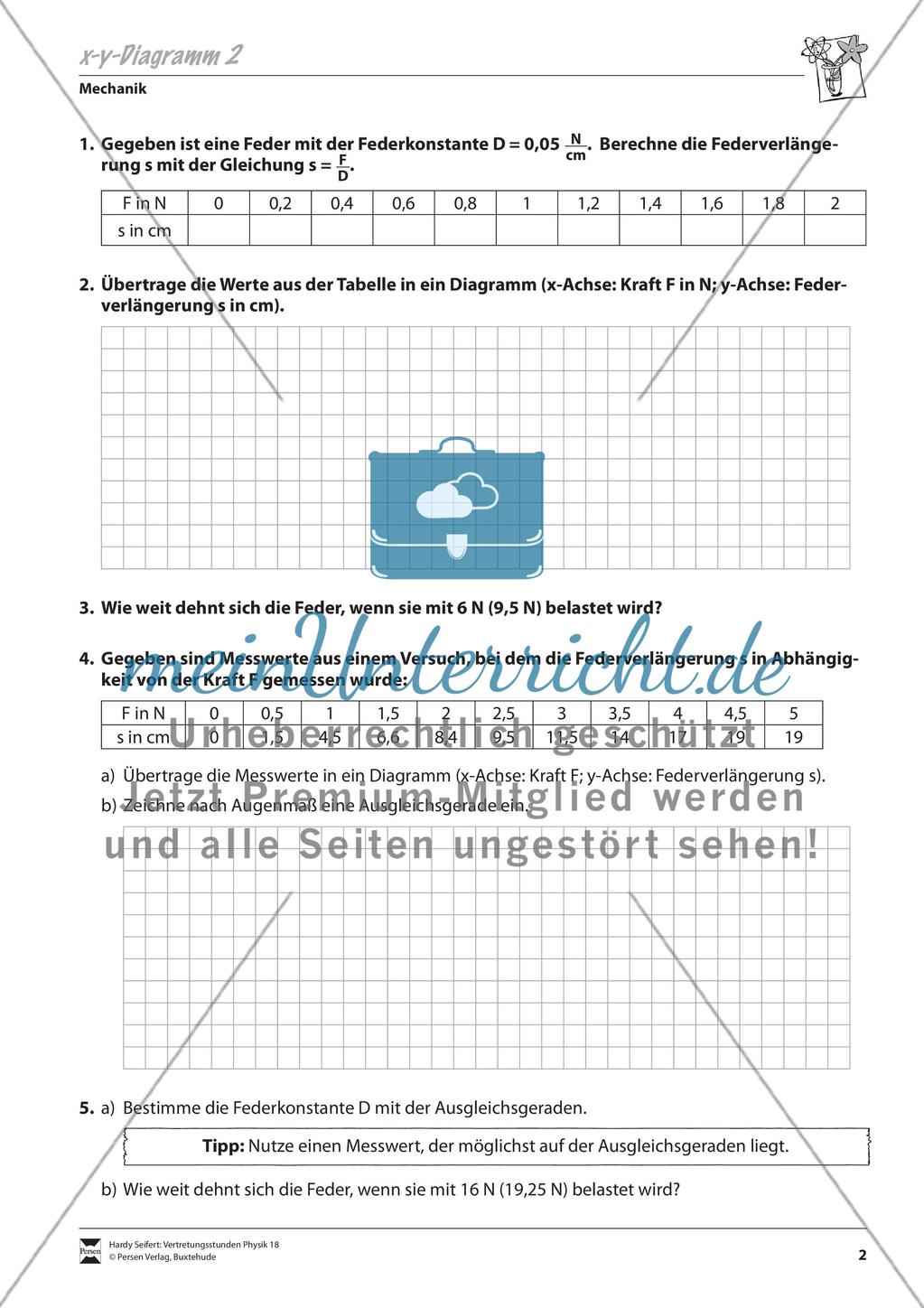 Mechanik: Das Hookesche Gesetz - Kräfte in x/y-Diagrammen. Mit Aufgaben und Lösungen. Preview 2