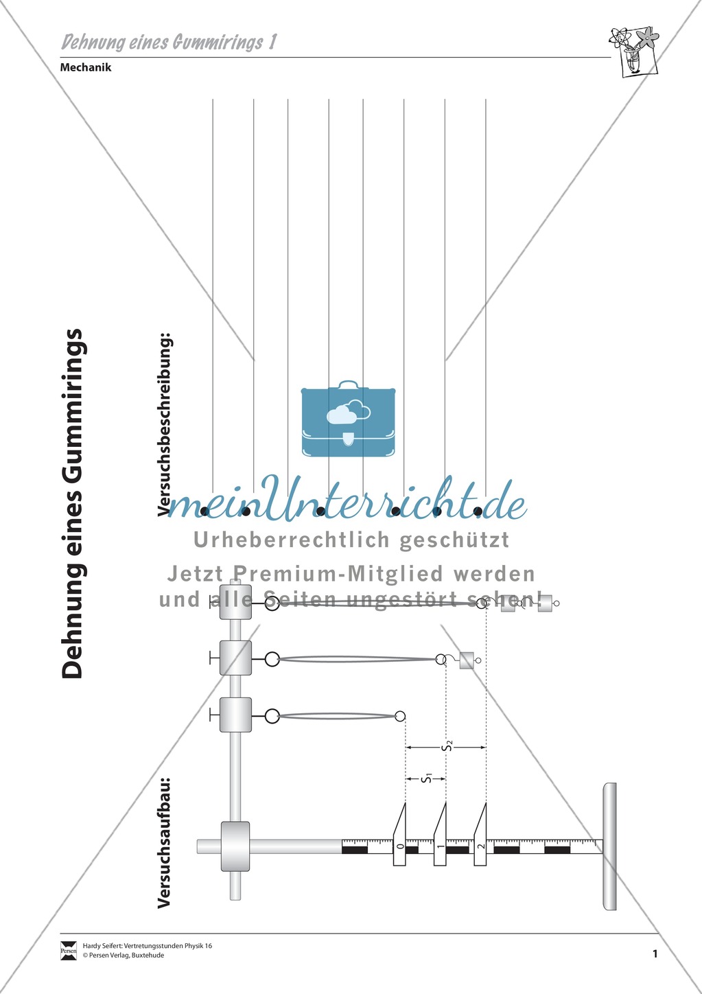 Mechanik: Überprüfung des Hookschen Gesetzes an Gummiringen. Mit Protokollvorlage und Lösungen. Preview 1
