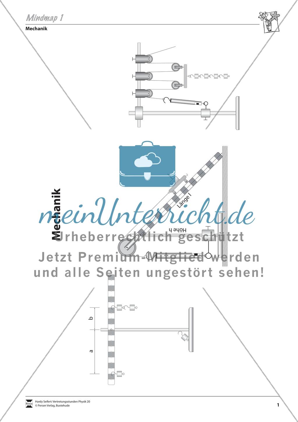 Mechanik: Mindmap über Mechanik und Versuchsaufbaubeschreibungen mit Lösungen Preview 1