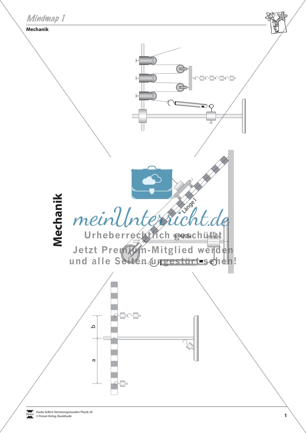 Mechanik: Mindmap über Mechanik und Versuchsaufbaubeschreibungen mit Lösungen Preview 1