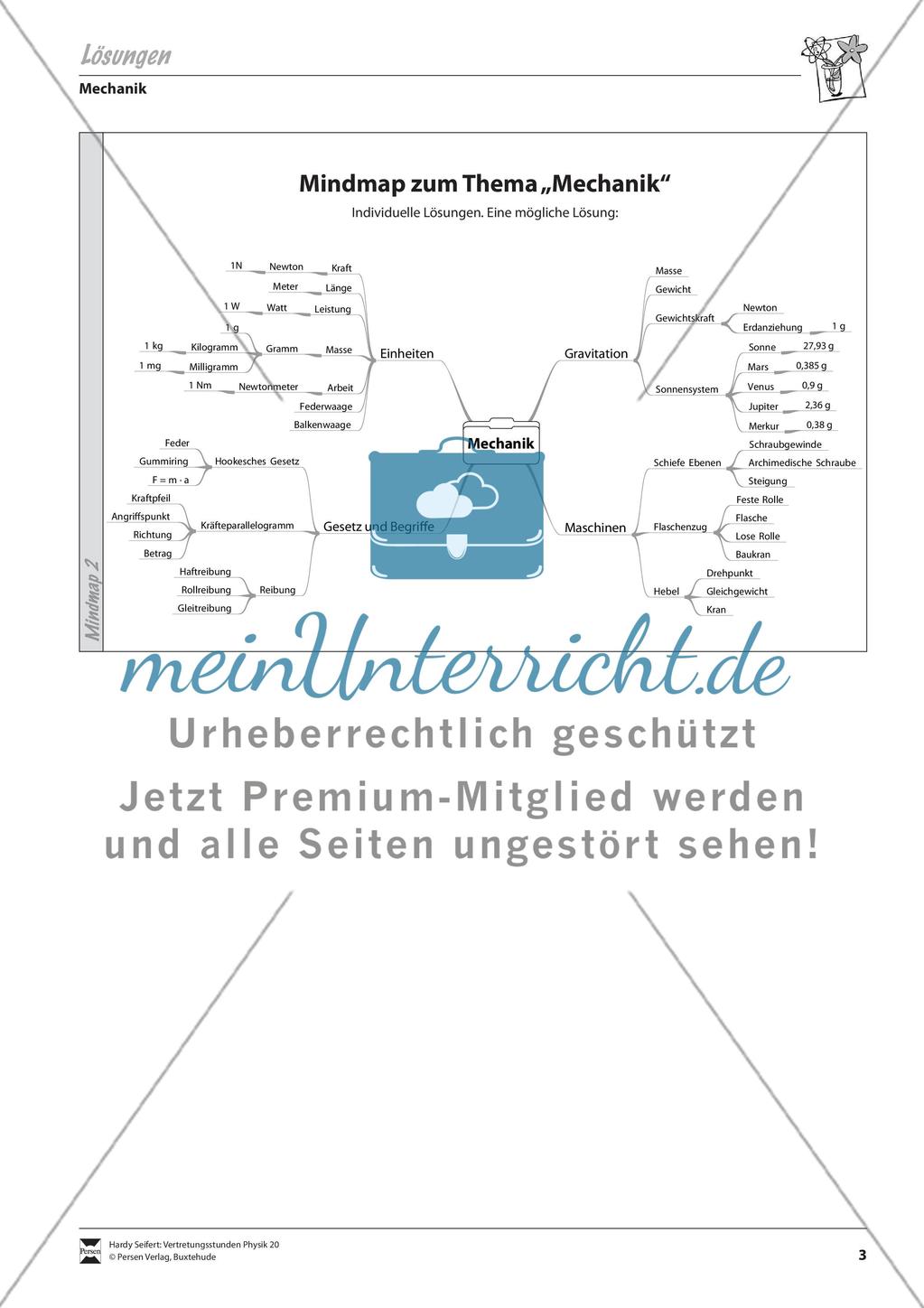 Mechanik: Mindmap über Mechanik und Versuchsaufbaubeschreibungen mit Lösungen Preview 3