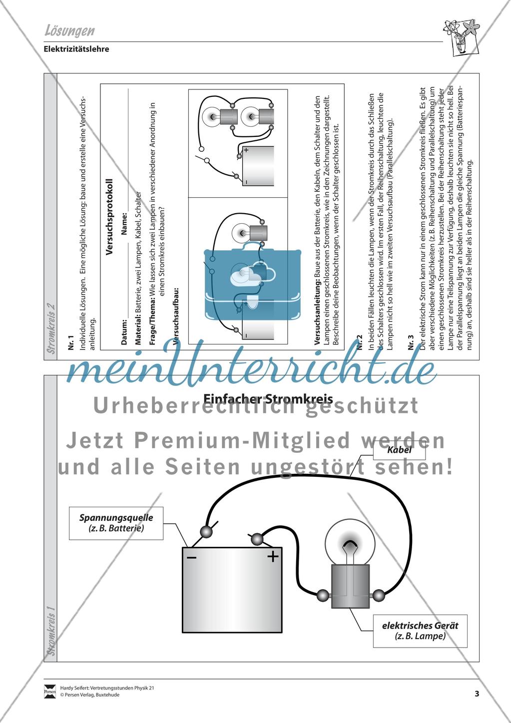 Elektrizitätslehre: Vorlage für ein Versuchsprotokoll zur Parallel- und Reihenschaltung von Lampen mit Lösungen Preview 3