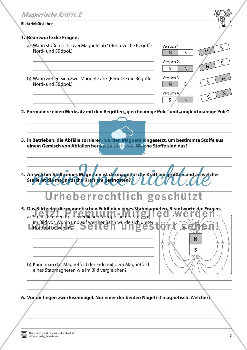 Magnetismus: Magnetische Kräfte und das magnetische Feld. Mit Aufgaben und Lösungen. Preview 2
