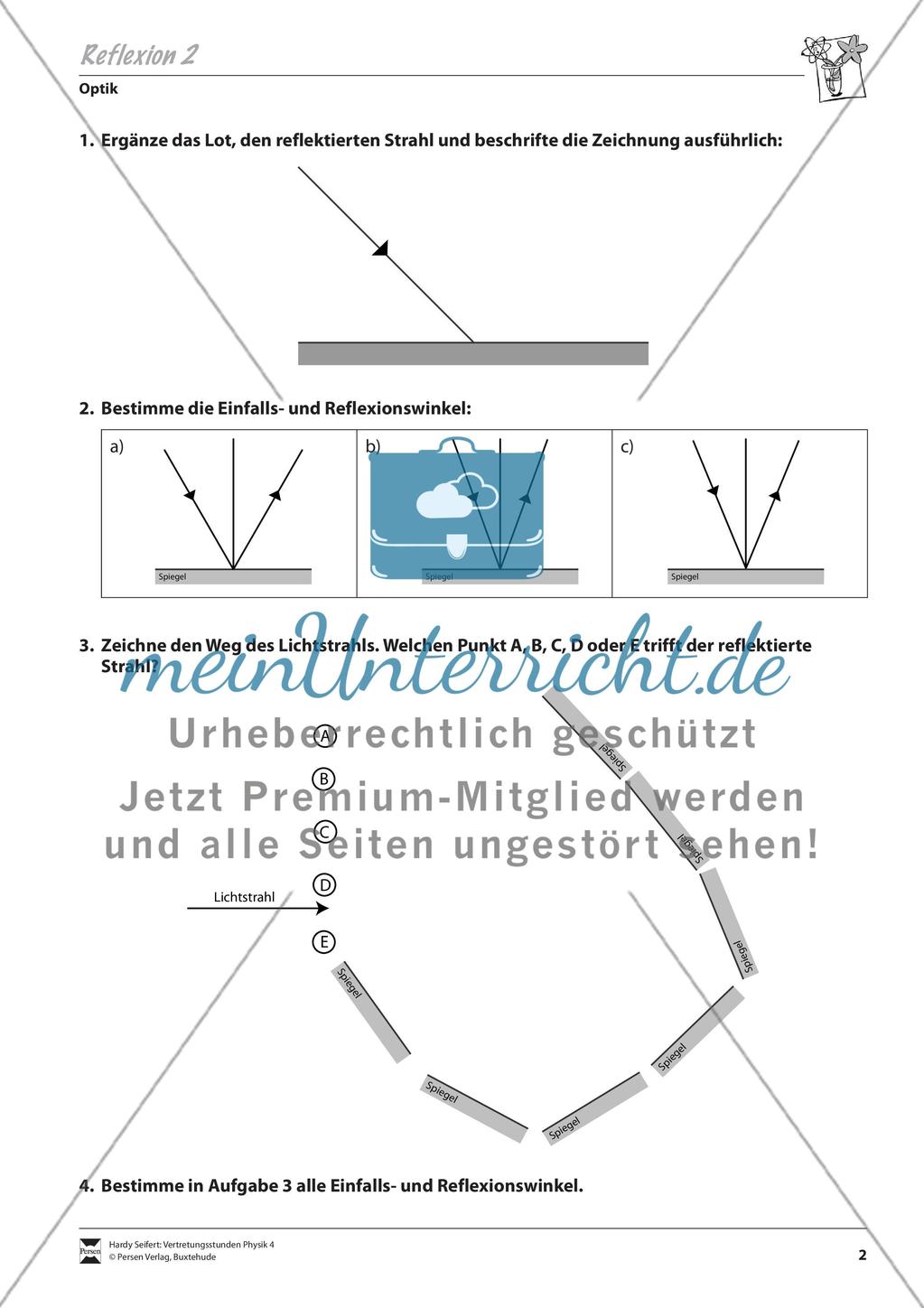 Optik: Das Reflexionsgesetz - Aufgaben und Lösungen Preview 2