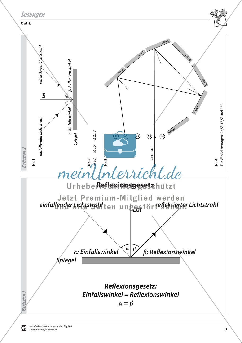 Optik: Das Reflexionsgesetz - Aufgaben und Lösungen Preview 3