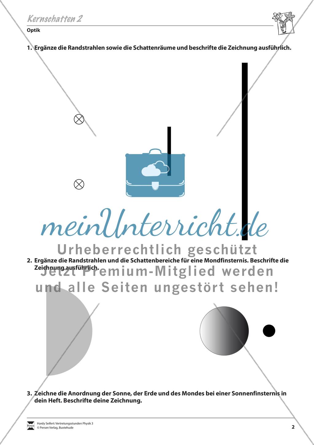 Optik: Entstehung von Halb- und Kernschatten. Mit Aufgaben und Lösungen. Preview 2
