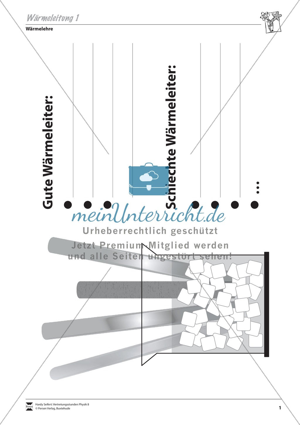 Wärmelehre: Wärmeleitung von verschiedenen Stoffen. Mit Schülerversuch, Aufgaben und Lösungen. Preview 1
