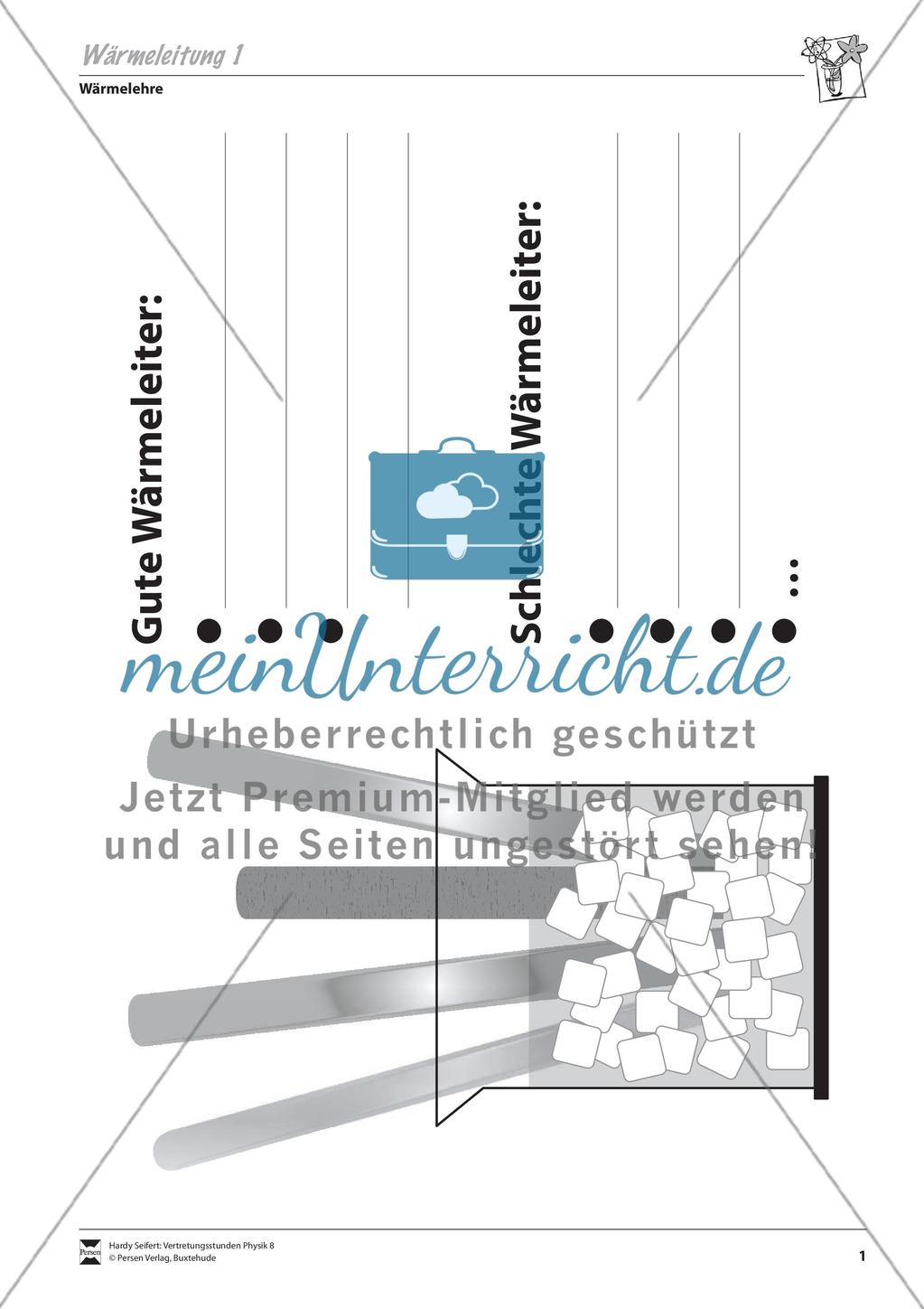 Wärmelehre: Wärmeleitung von verschiedenen Stoffen. Mit Schülerversuch, Aufgaben und Lösungen. Preview 1