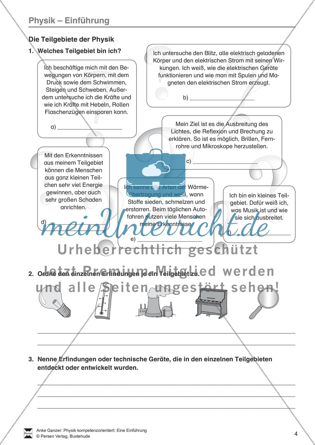 Einführung in Physik: Teilgebiete der Physik und berühmte Physiker. Mit Informationstexten, Aufgaben und Lösungen. Preview 2