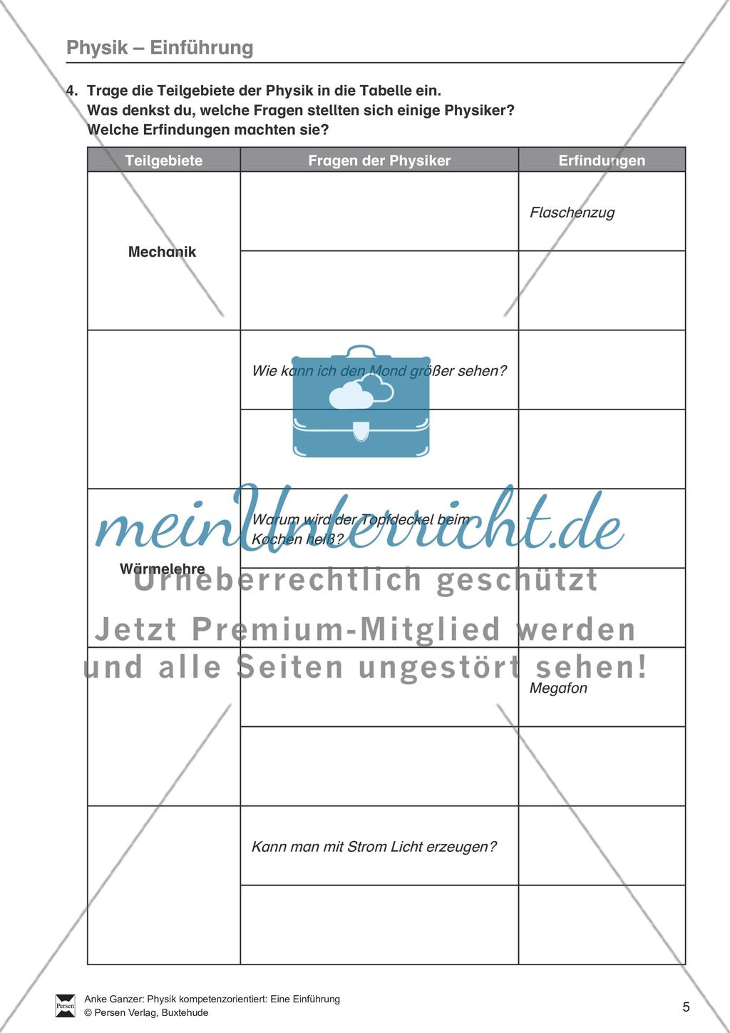 Einführung in Physik: Teilgebiete der Physik und berühmte Physiker. Mit Informationstexten, Aufgaben und Lösungen. Preview 3