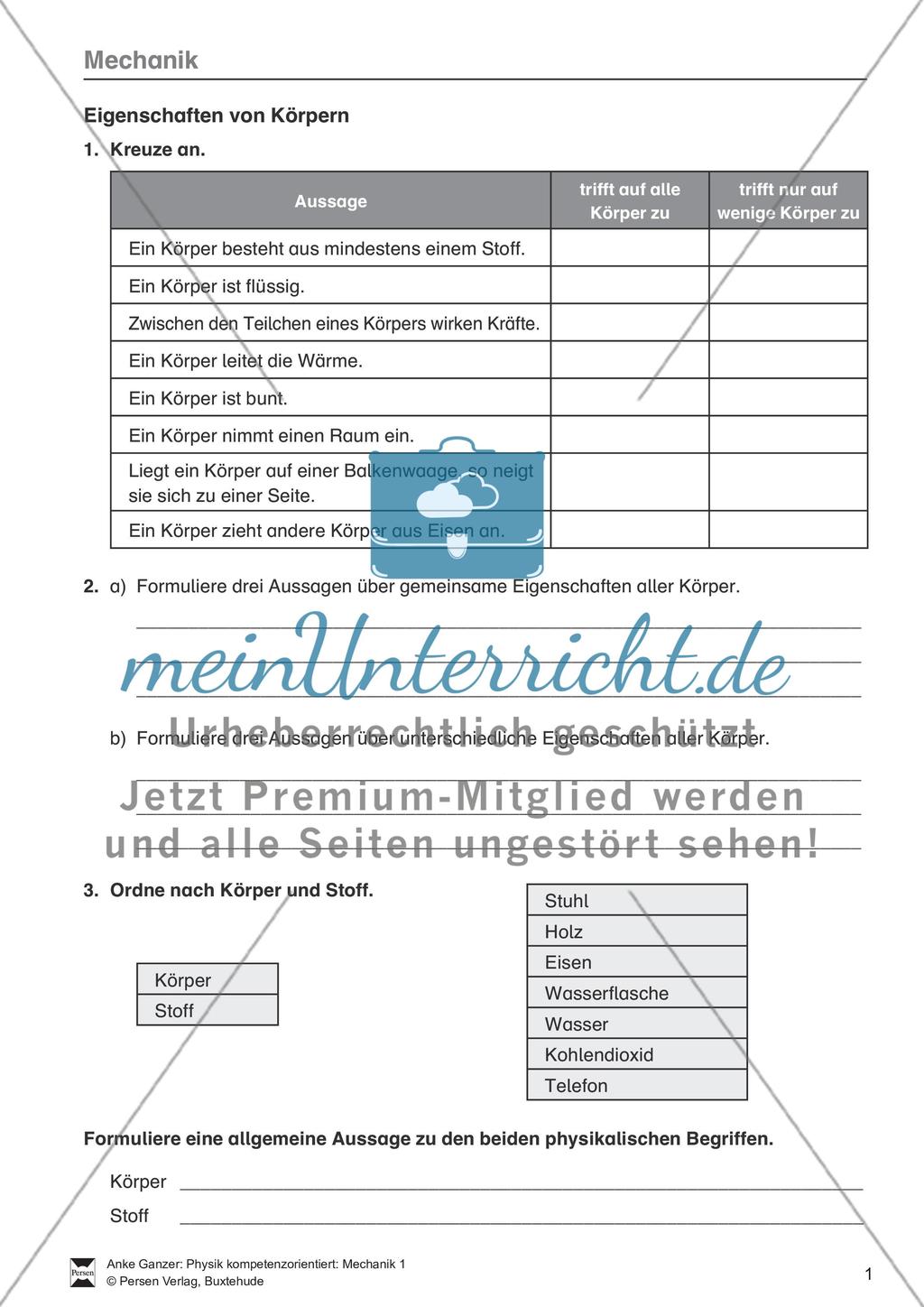 Mechanik: Aufbau und Eigenschaften von Körpern, Brownsche Bewegung und Diffusion. Mit Aufgaben und Lösungen. Preview 1