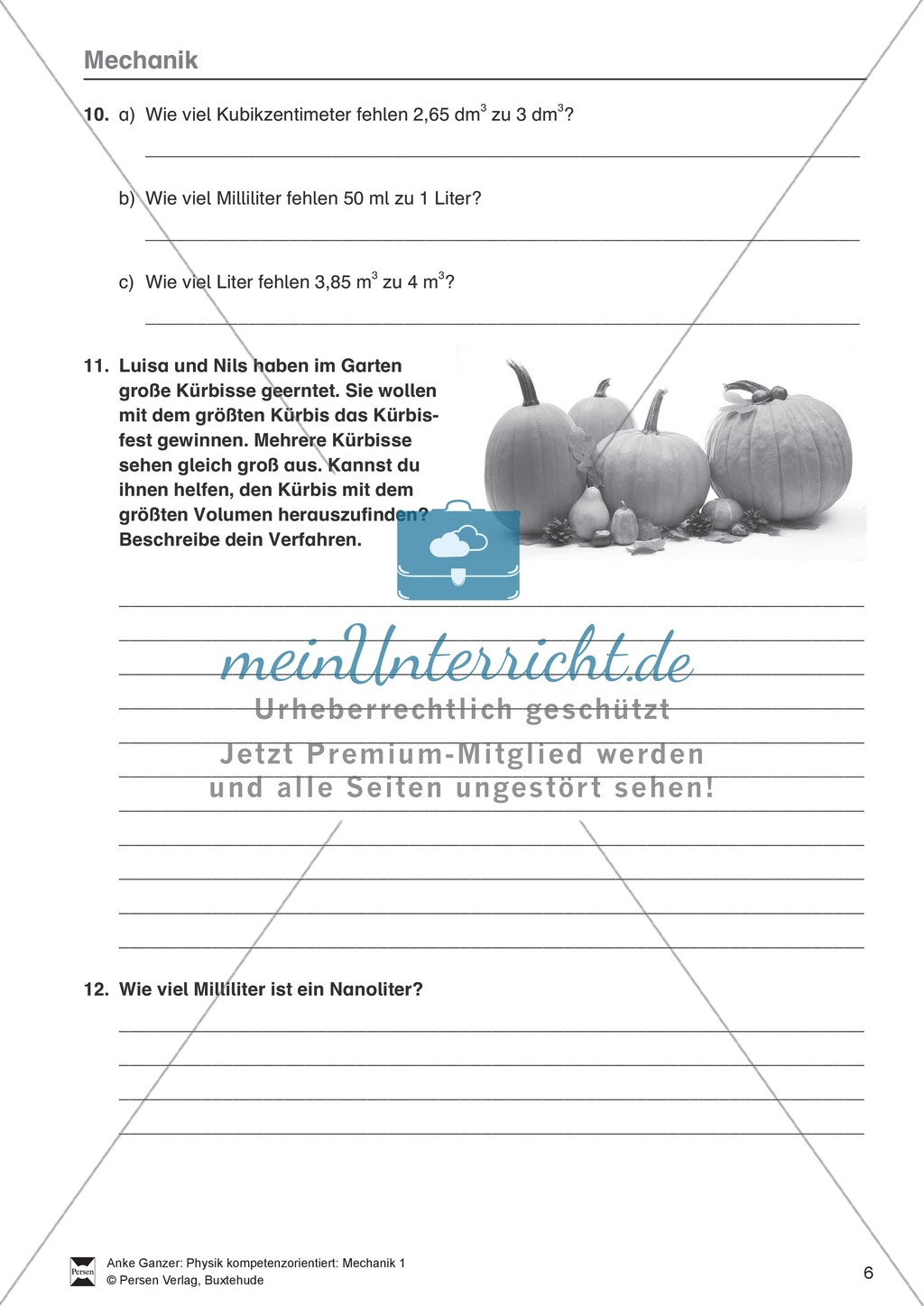 Mechanik: Volumen, Masse und Dichte eines Körpers, Archimedisches Prinzip. Mit Infotext, Aufgaben und Lösungen. Preview 3