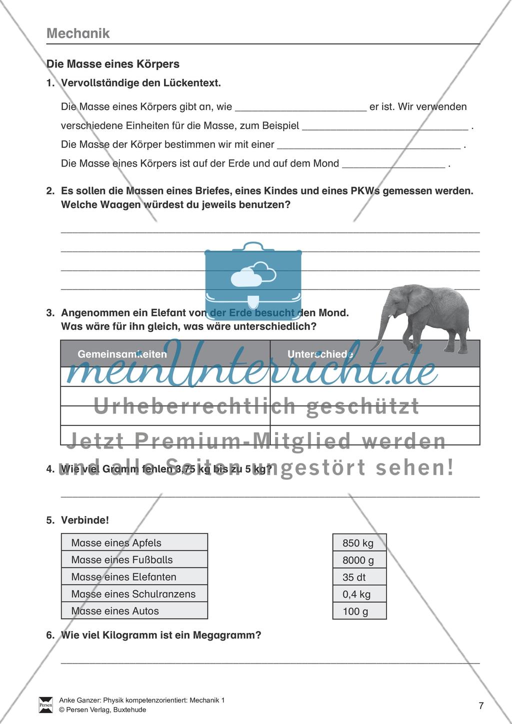 Mechanik: Volumen, Masse und Dichte eines Körpers, Archimedisches Prinzip. Mit Infotext, Aufgaben und Lösungen. Preview 4