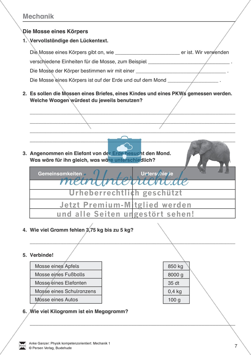 Mechanik: Volumen, Masse und Dichte eines Körpers, Archimedisches Prinzip. Mit Infotext, Aufgaben und Lösungen. Preview 4