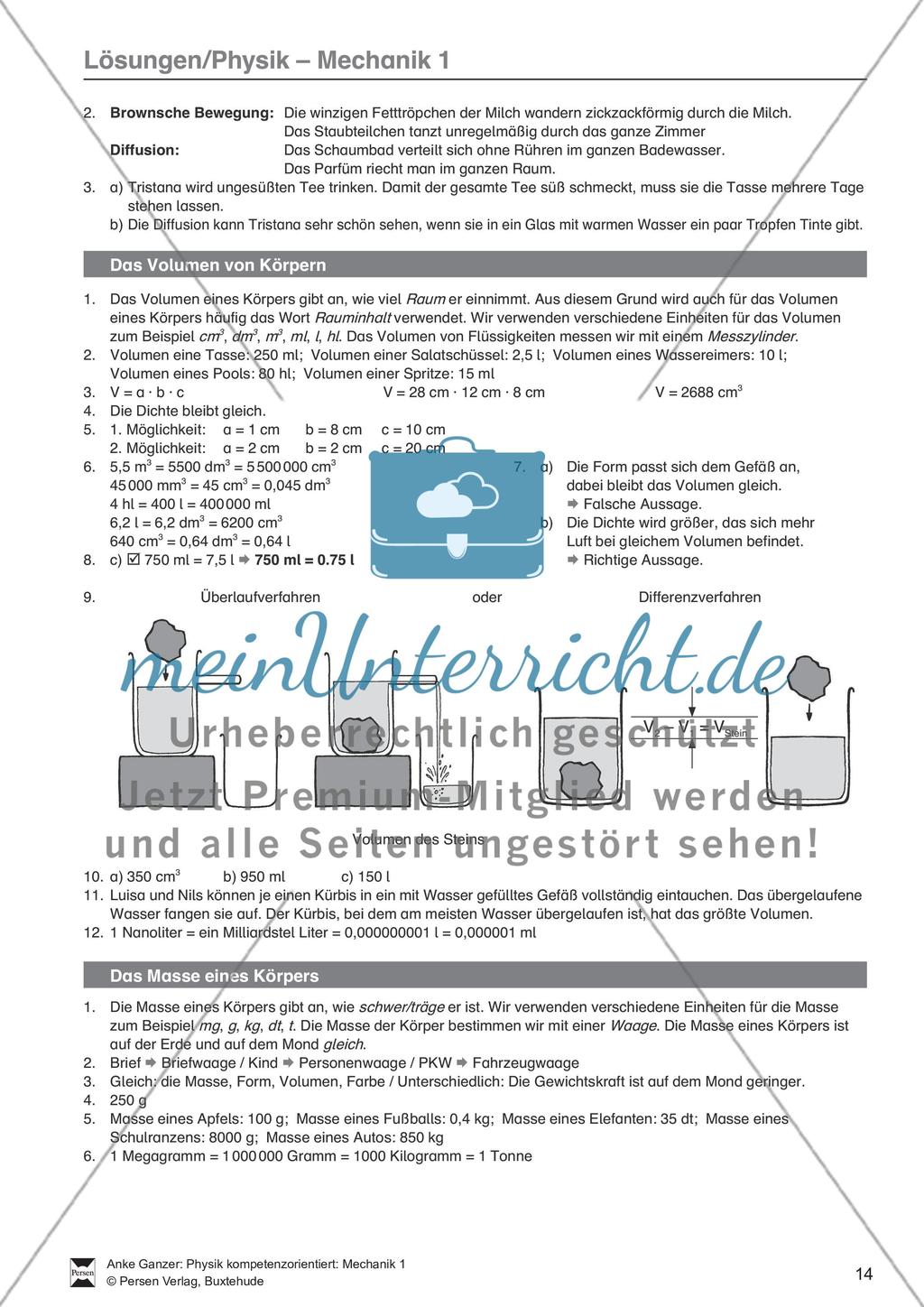 Mechanik: Volumen, Masse und Dichte eines Körpers, Archimedisches Prinzip. Mit Infotext, Aufgaben und Lösungen. Preview 8