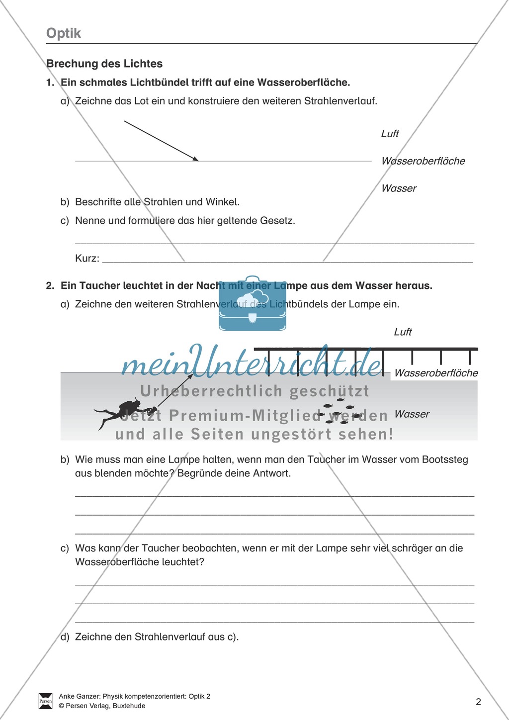 Optik - Aufgaben zur Lichtbrechung + Infotext Archimedes Preview 2