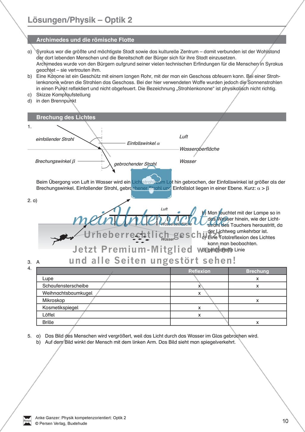Optik - Aufgaben zur Lichtbrechung + Infotext Archimedes Preview 4