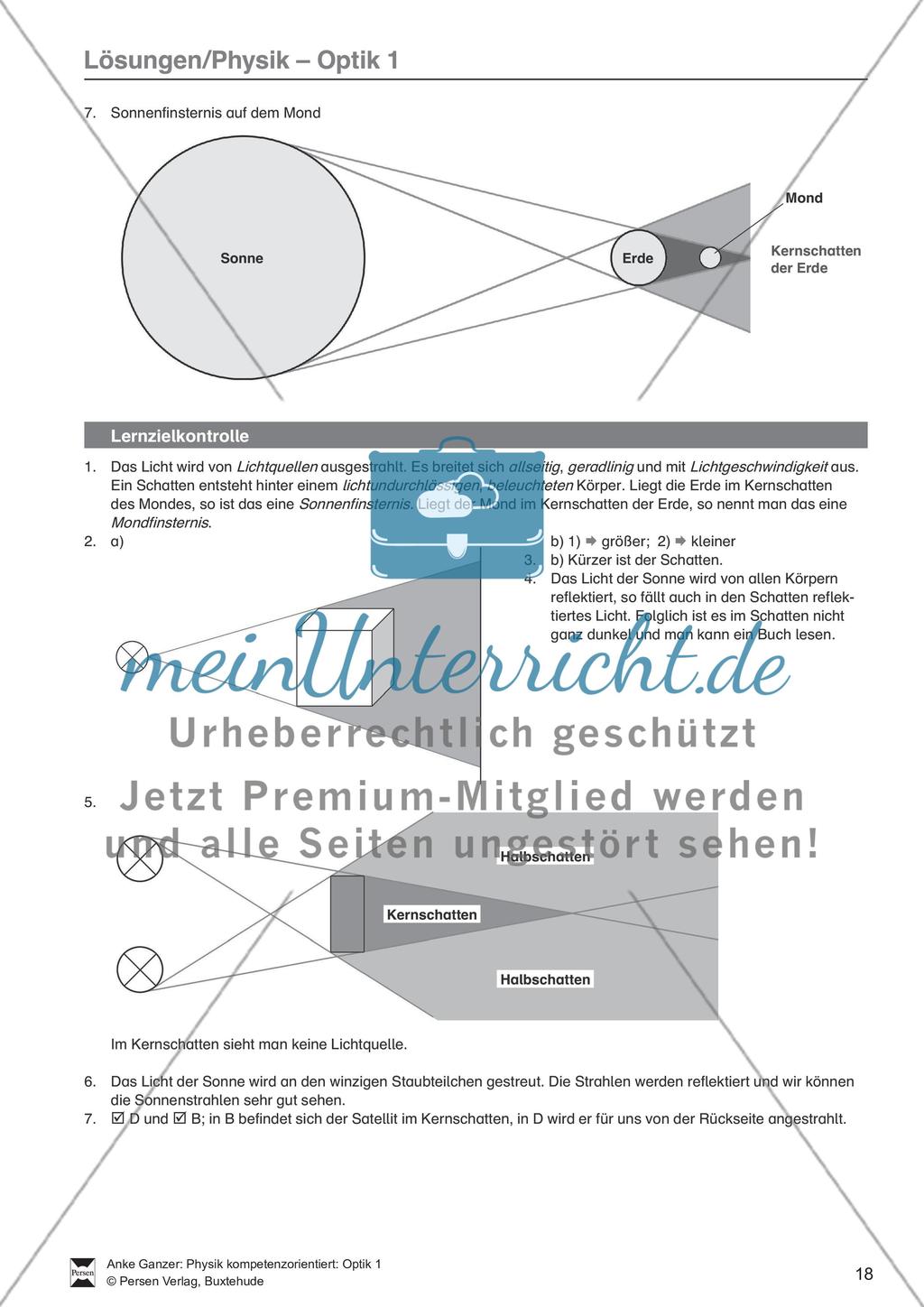 Optik: Test / Lernzielkontrolle über Licht und Schatten mit Lösungen. Preview 3