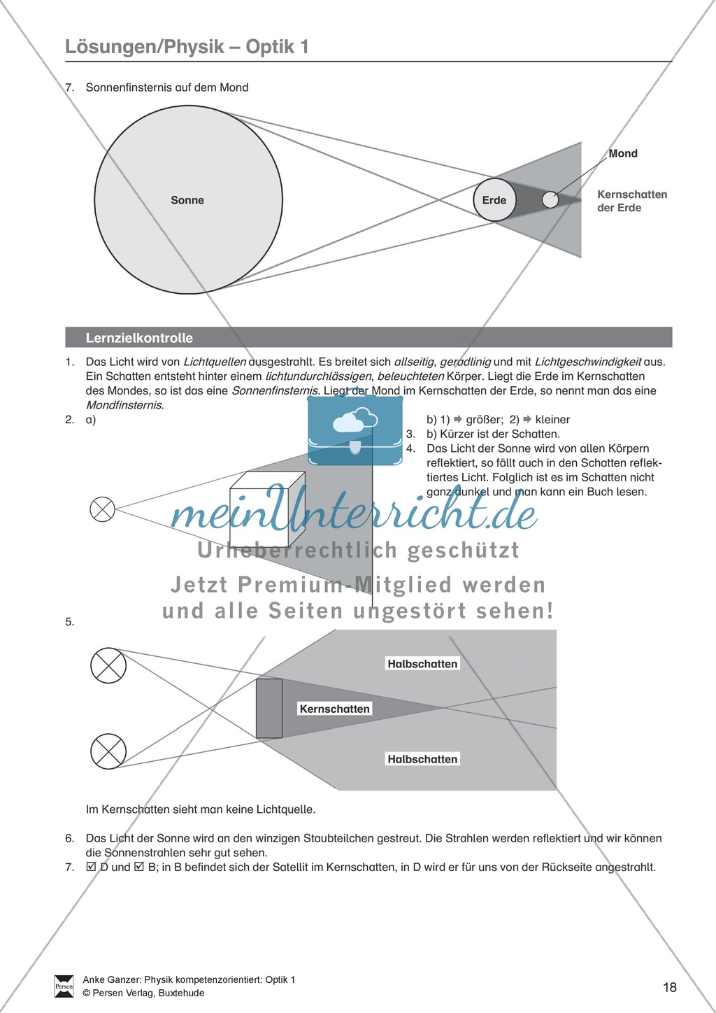 Optik: Test / Lernzielkontrolle über Licht und Schatten mit Lösungen. Preview 3
