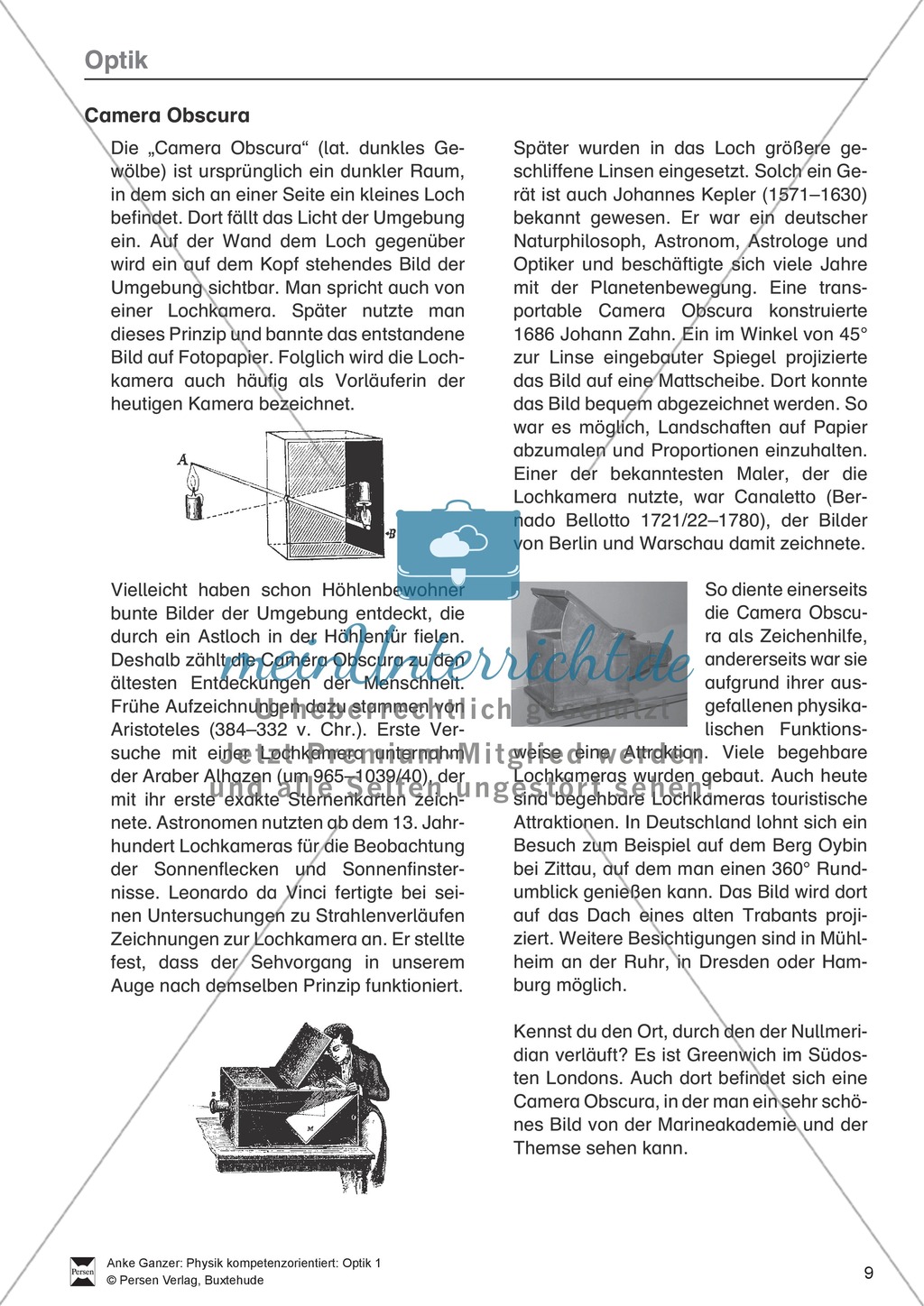 Optik: Die Lochbildkamera - Infotext, Aufgaben und Lösungen Preview 1