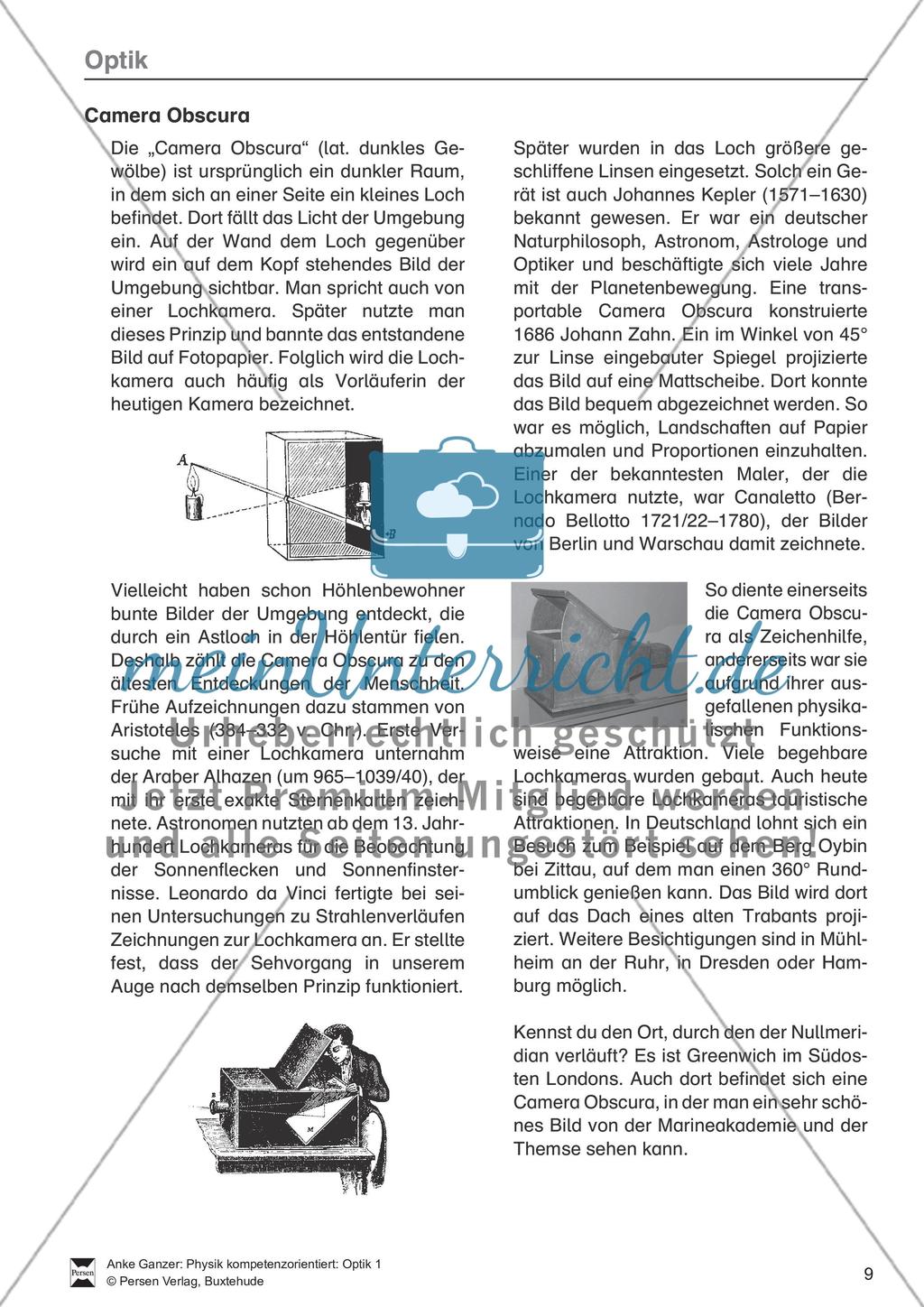 Optik: Die Lochbildkamera - Infotext, Aufgaben und Lösungen Preview 1
