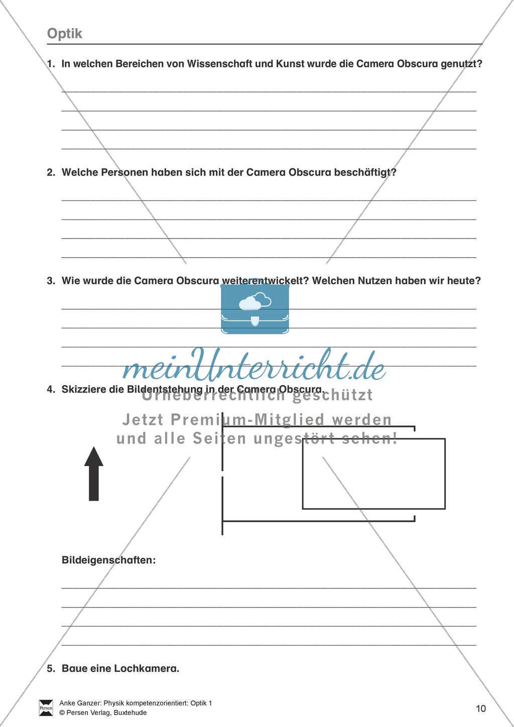Optik: Die Lochbildkamera - Infotext, Aufgaben und Lösungen Preview 2