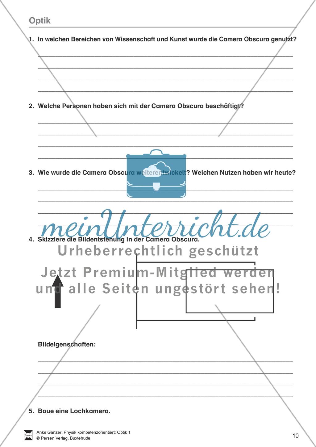 Optik: Die Lochbildkamera - Infotext, Aufgaben und Lösungen Preview 2