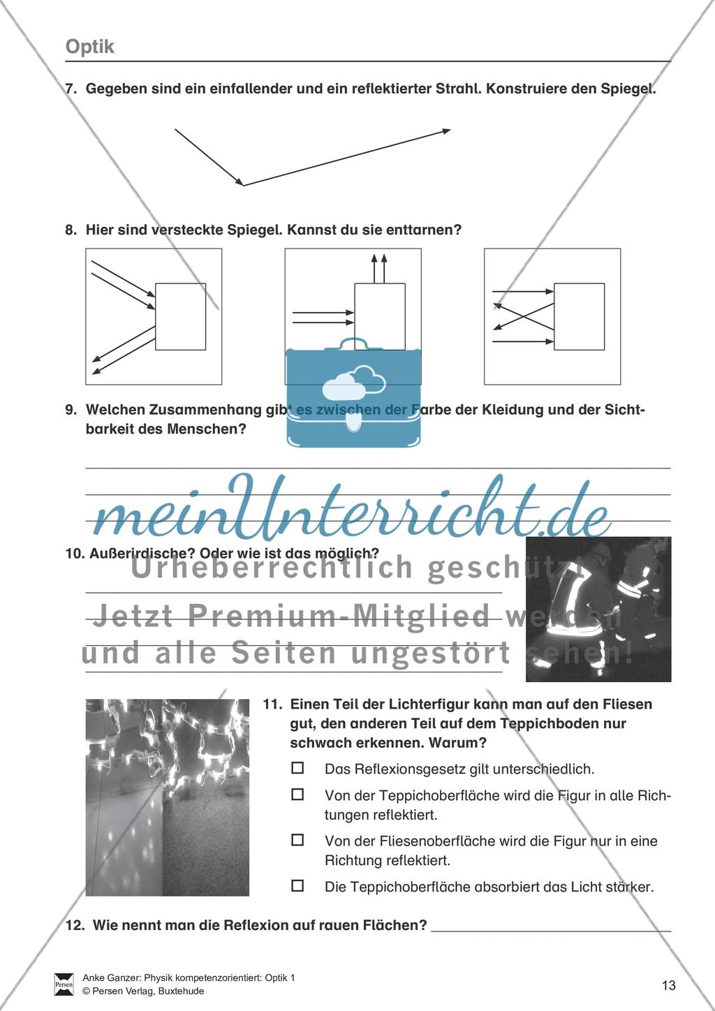 Optik: Reflexion und ebene, konkave und konvexe Spiegel. Mit Aufgaben und Lösungen. Preview 3