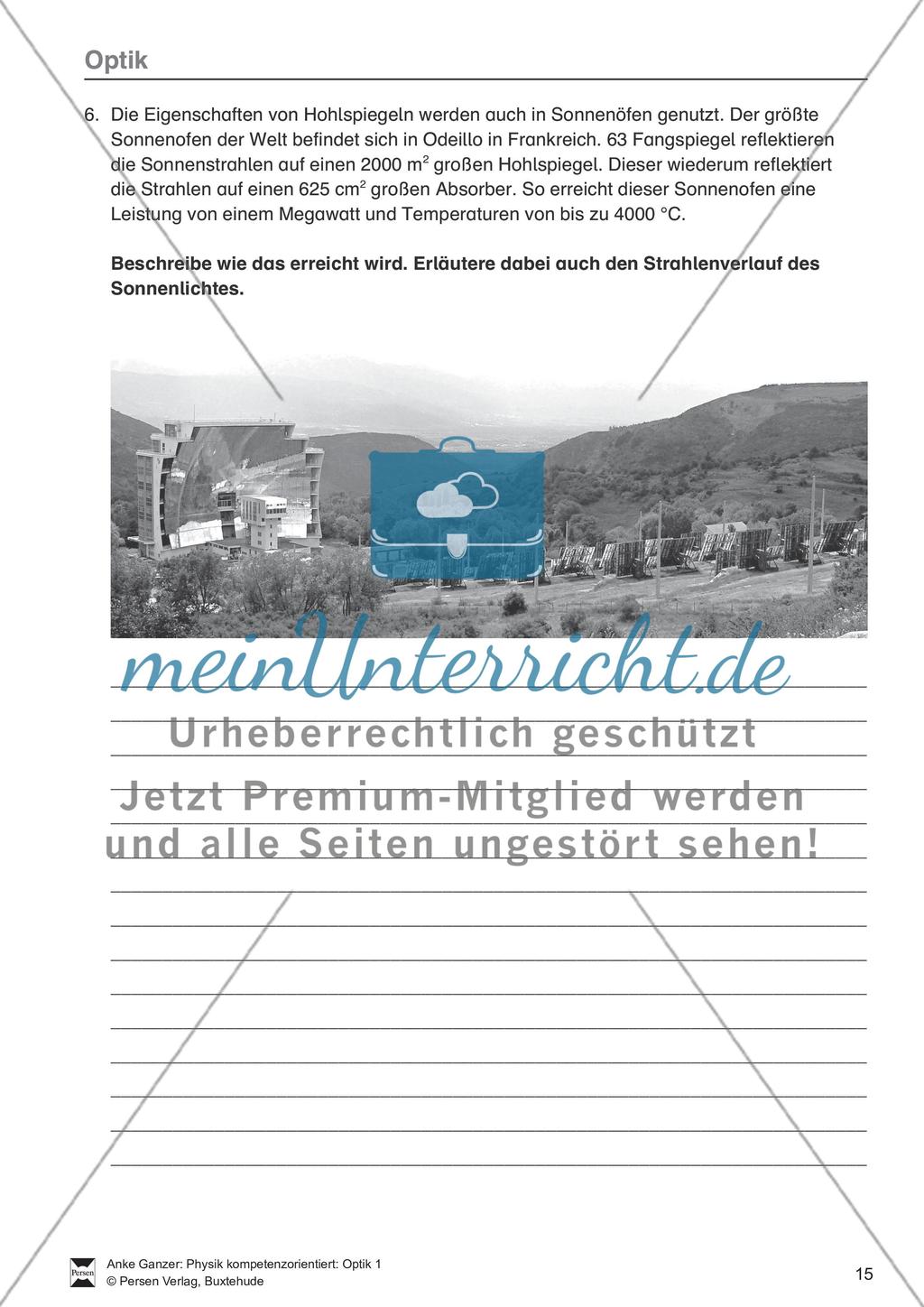 Optik: Reflexion und ebene, konkave und konvexe Spiegel. Mit Aufgaben und Lösungen. Preview 5