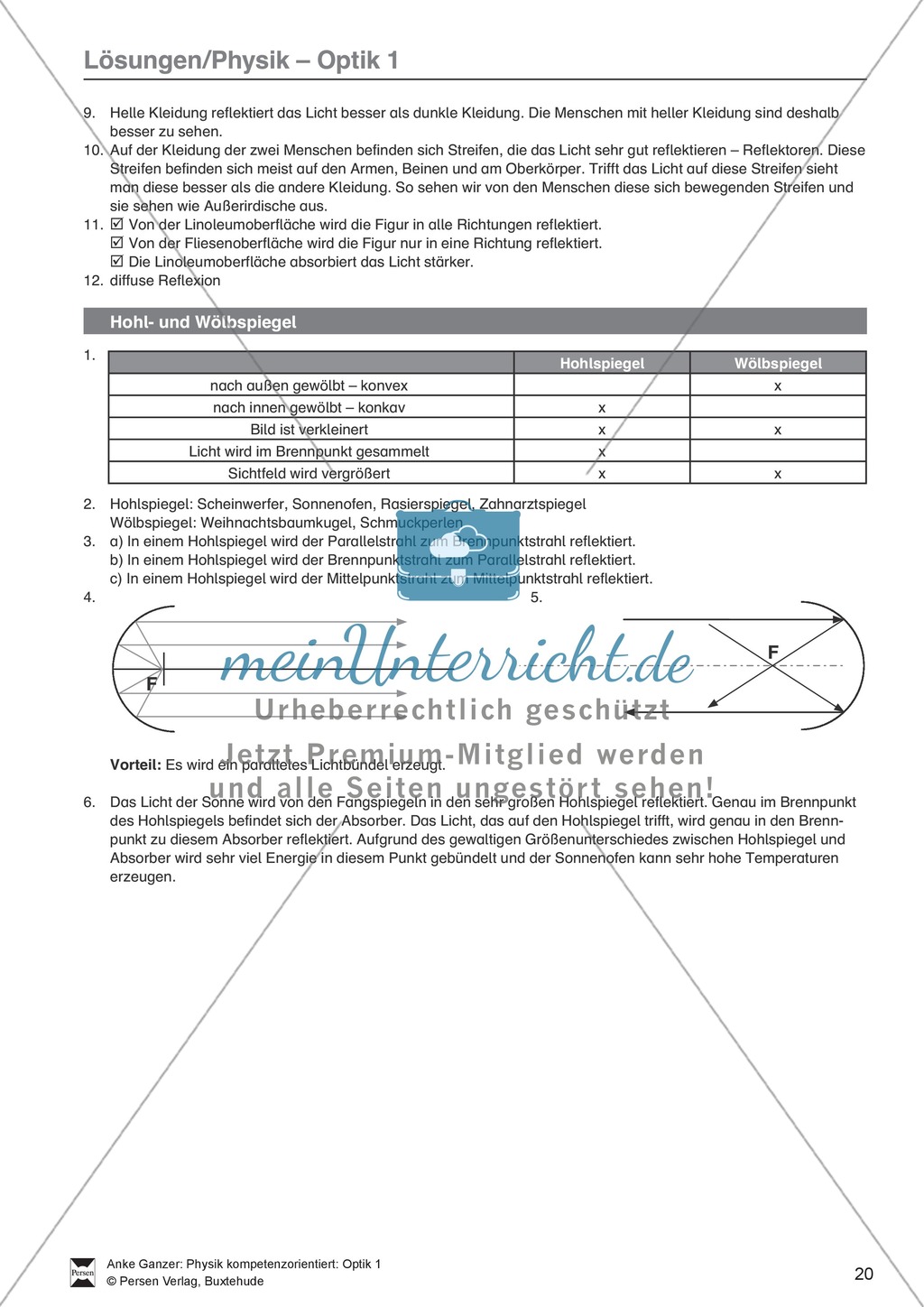 Optik: Reflexion und ebene, konkave und konvexe Spiegel. Mit Aufgaben und Lösungen. Preview 7