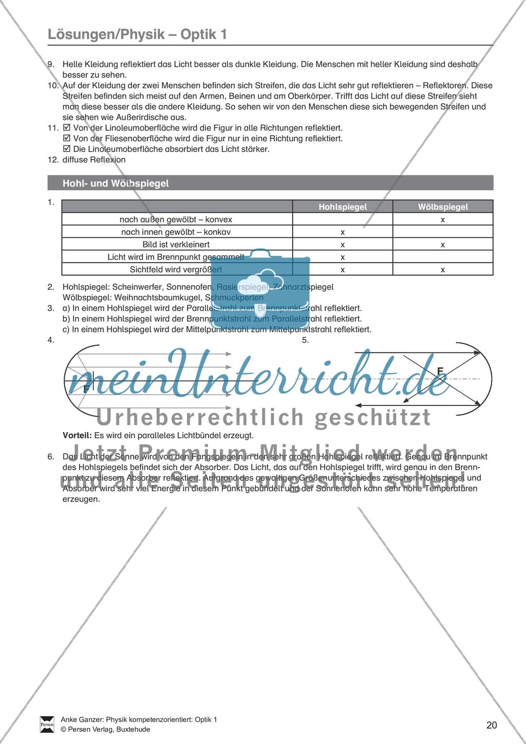 Optik: Reflexion und ebene, konkave und konvexe Spiegel. Mit Aufgaben und Lösungen. Preview 7