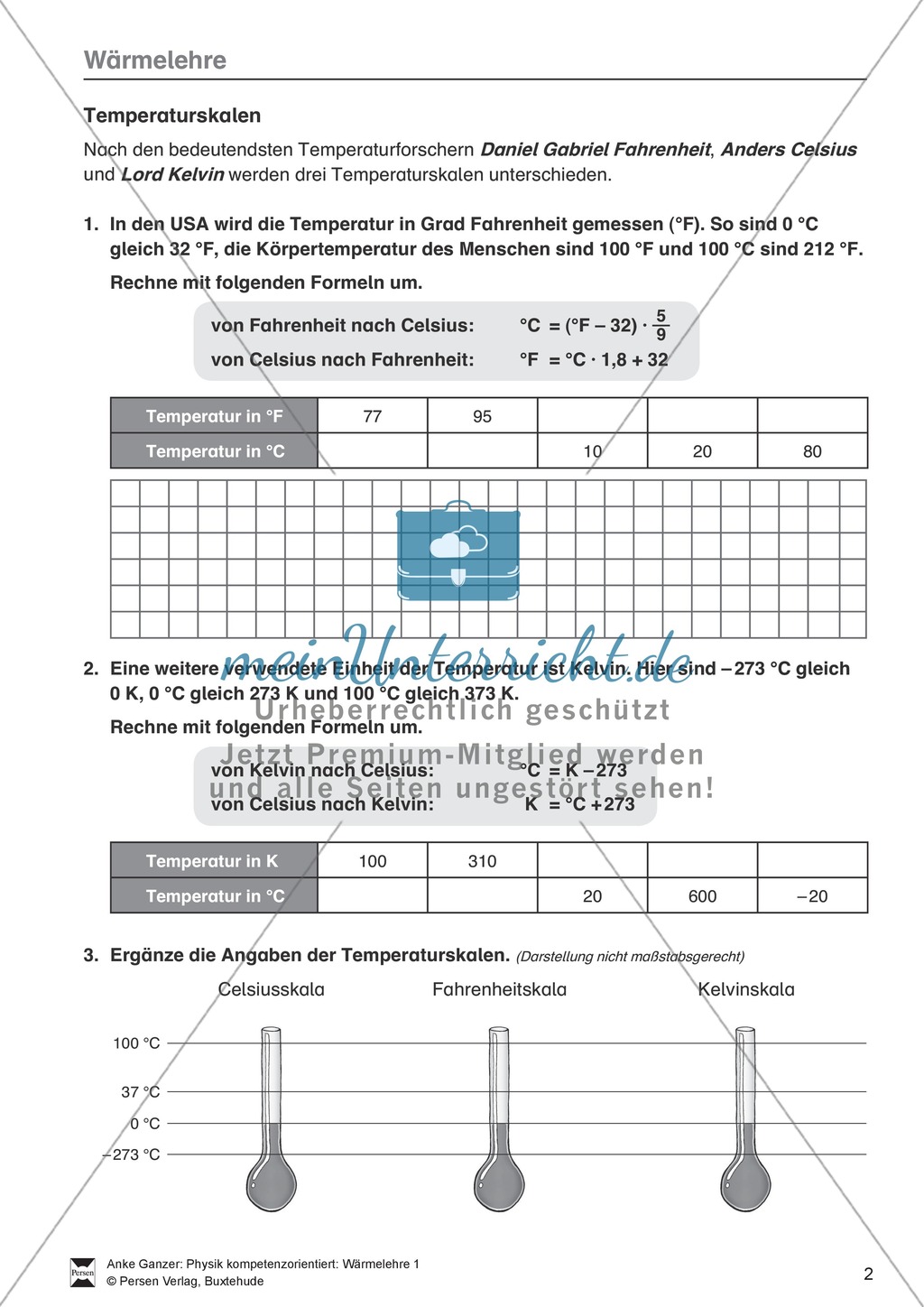 Wärmelehre: Temperatur, Temperaturmessung und verschiedene Temperaturskalen + Historisches- Aufgaben + Lernzielkontrolle + Lösungen Preview 2