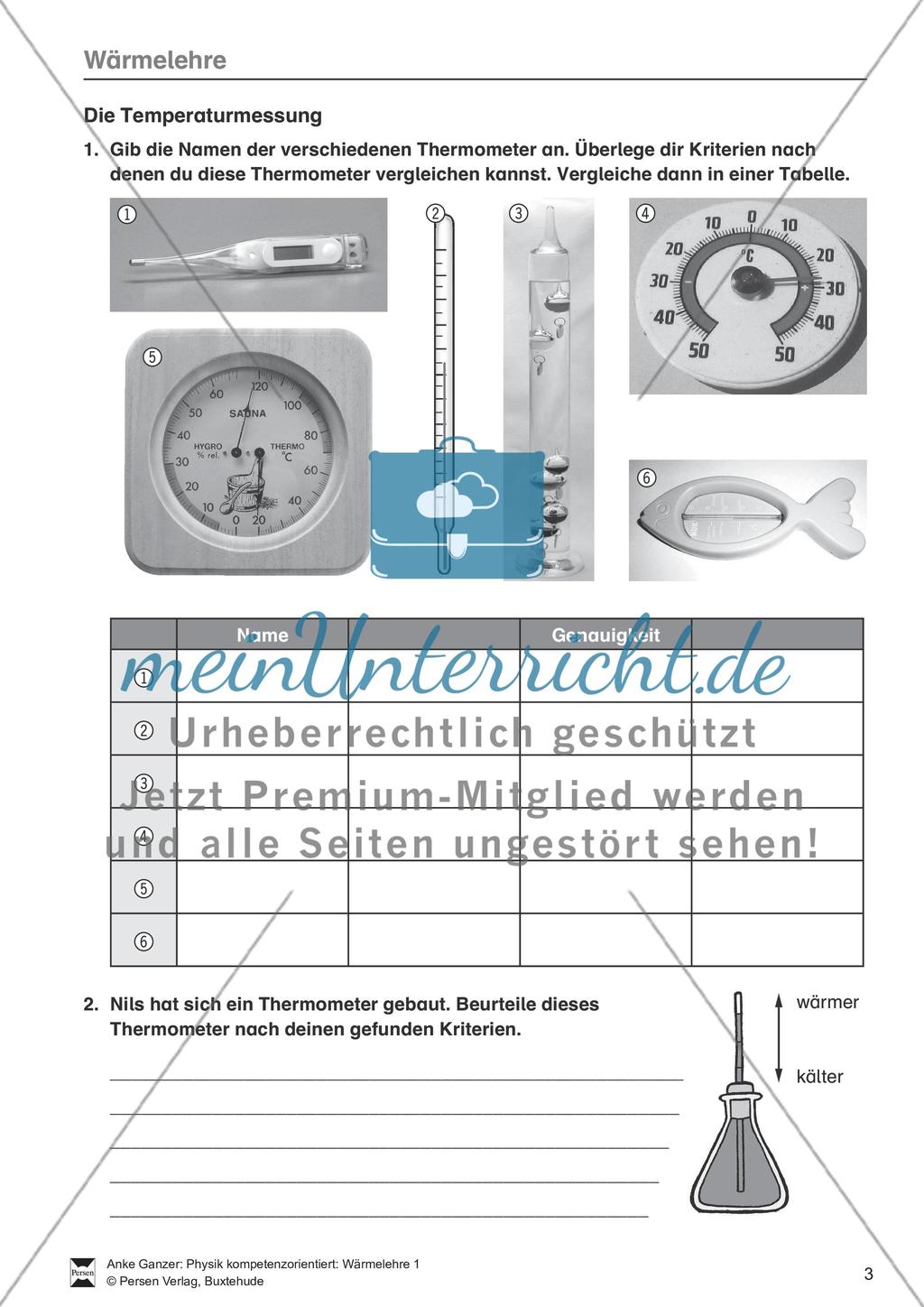 Wärmelehre: Temperatur, Temperaturmessung und verschiedene Temperaturskalen + Historisches- Aufgaben + Lernzielkontrolle + Lösungen Preview 3