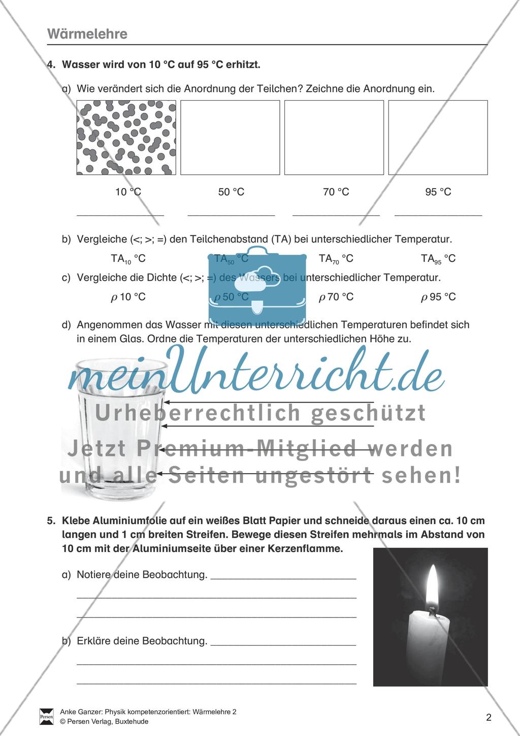 Wärmelehre: Ausdehnung bei Temperaturänderung in Natur und Umwelt, Teilchenmodell und Anomalie des Wassers. Mit Aufgaben und Lösungen. Preview 2
