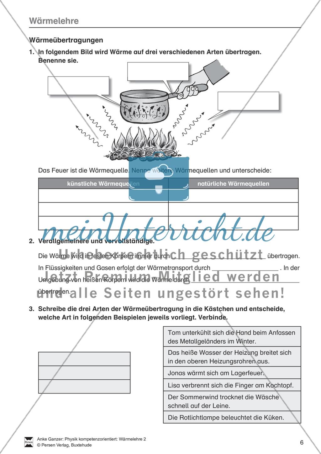 Wärmelehre: Wärmequellen und Wärmeleitung in Natur und Umwelt. Mit Aufgaben und Lösungen. Preview 2