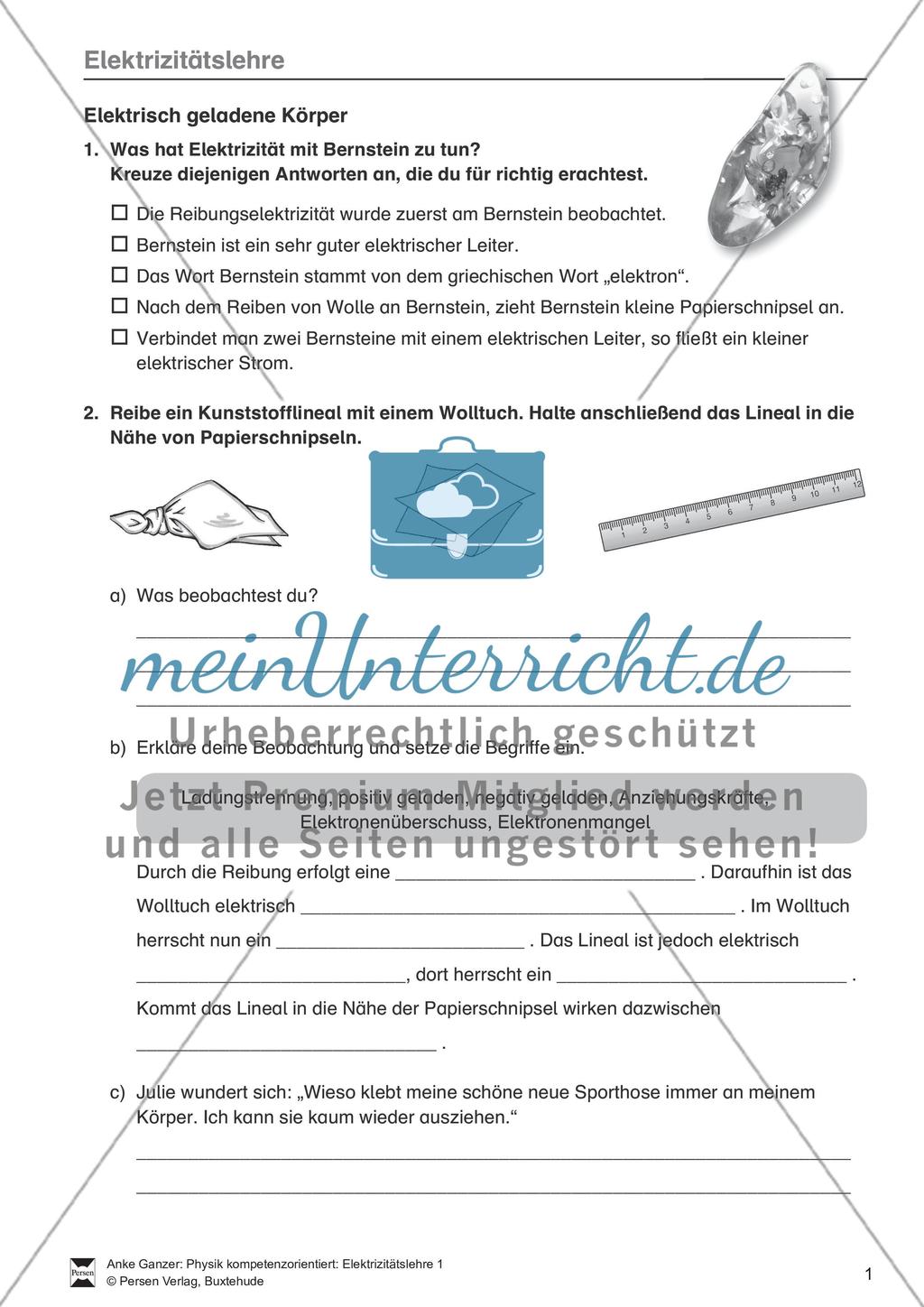 Elektrizitätslehre: Grundlagen der Elektrostatik und das Elektroskop. Mit Aufgaben und Lösungen. Preview 1
