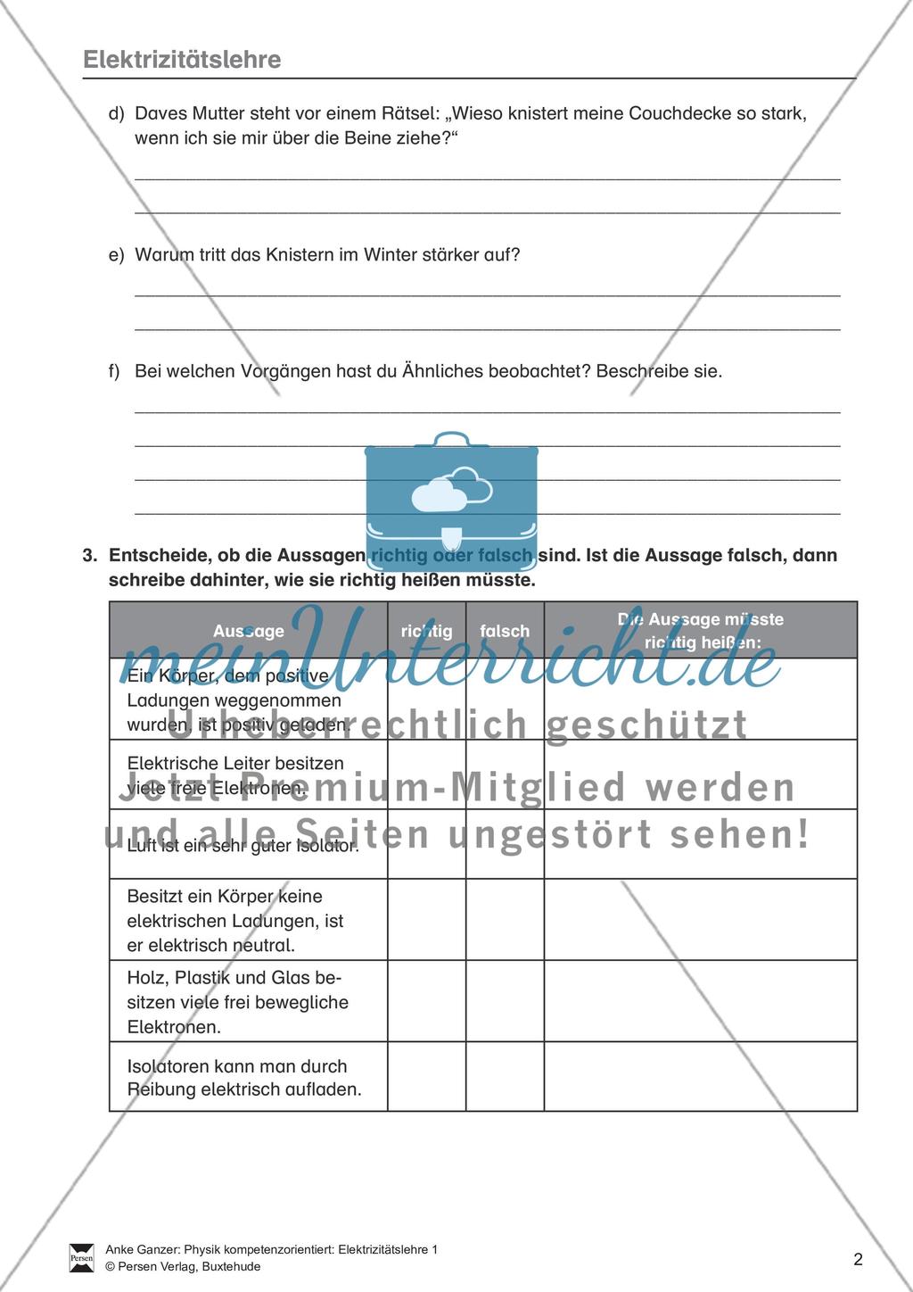 Elektrizitätslehre: Grundlagen der Elektrostatik und das Elektroskop. Mit Aufgaben und Lösungen. Preview 2