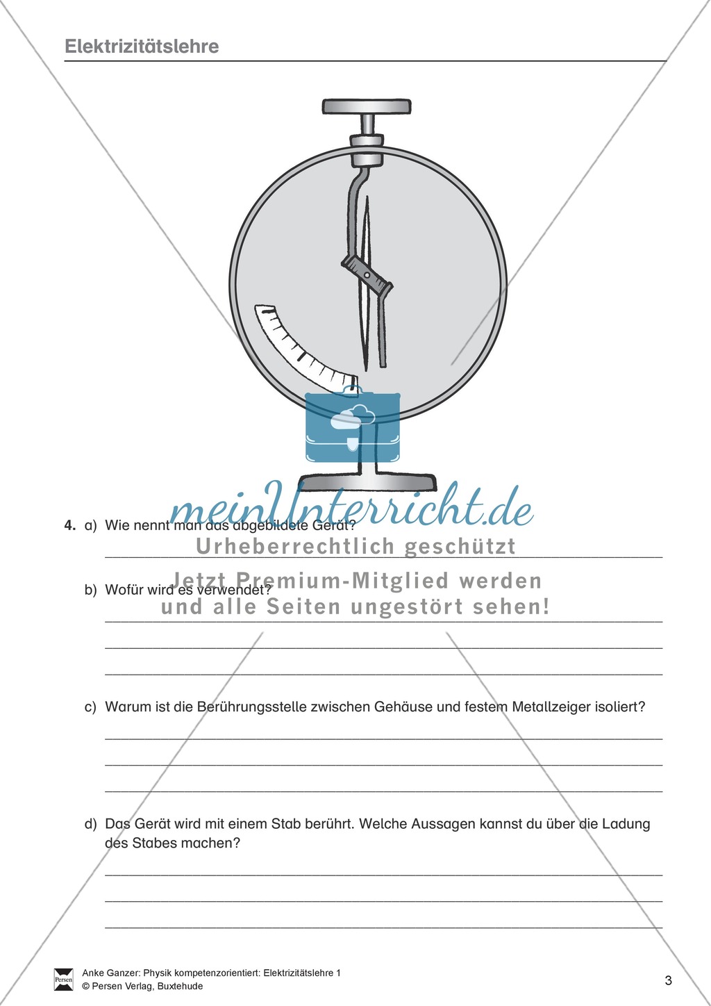 Elektrizitätslehre: Grundlagen der Elektrostatik und das Elektroskop. Mit Aufgaben und Lösungen. Preview 3