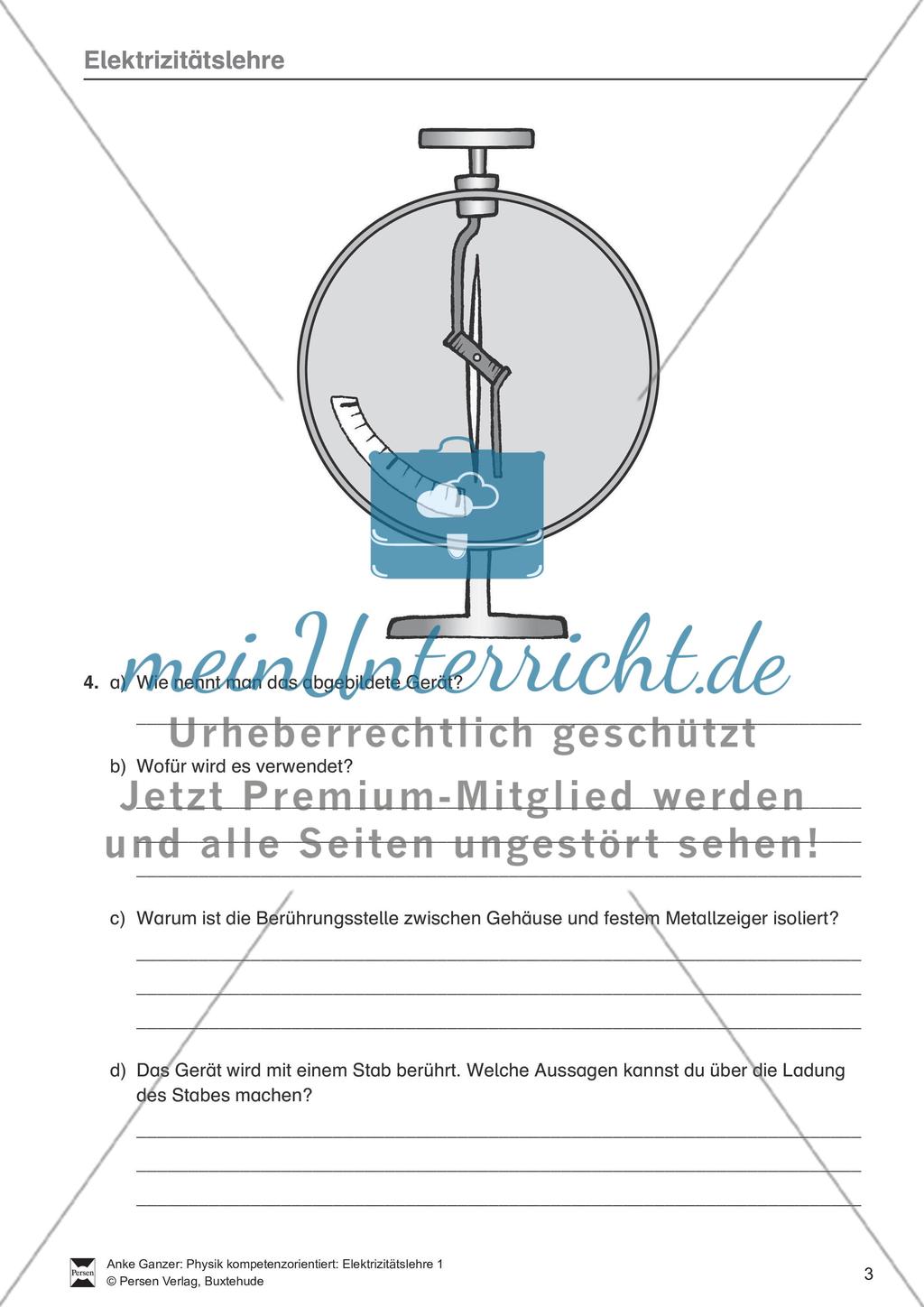Elektrizitätslehre: Grundlagen der Elektrostatik und das Elektroskop. Mit Aufgaben und Lösungen. Preview 3